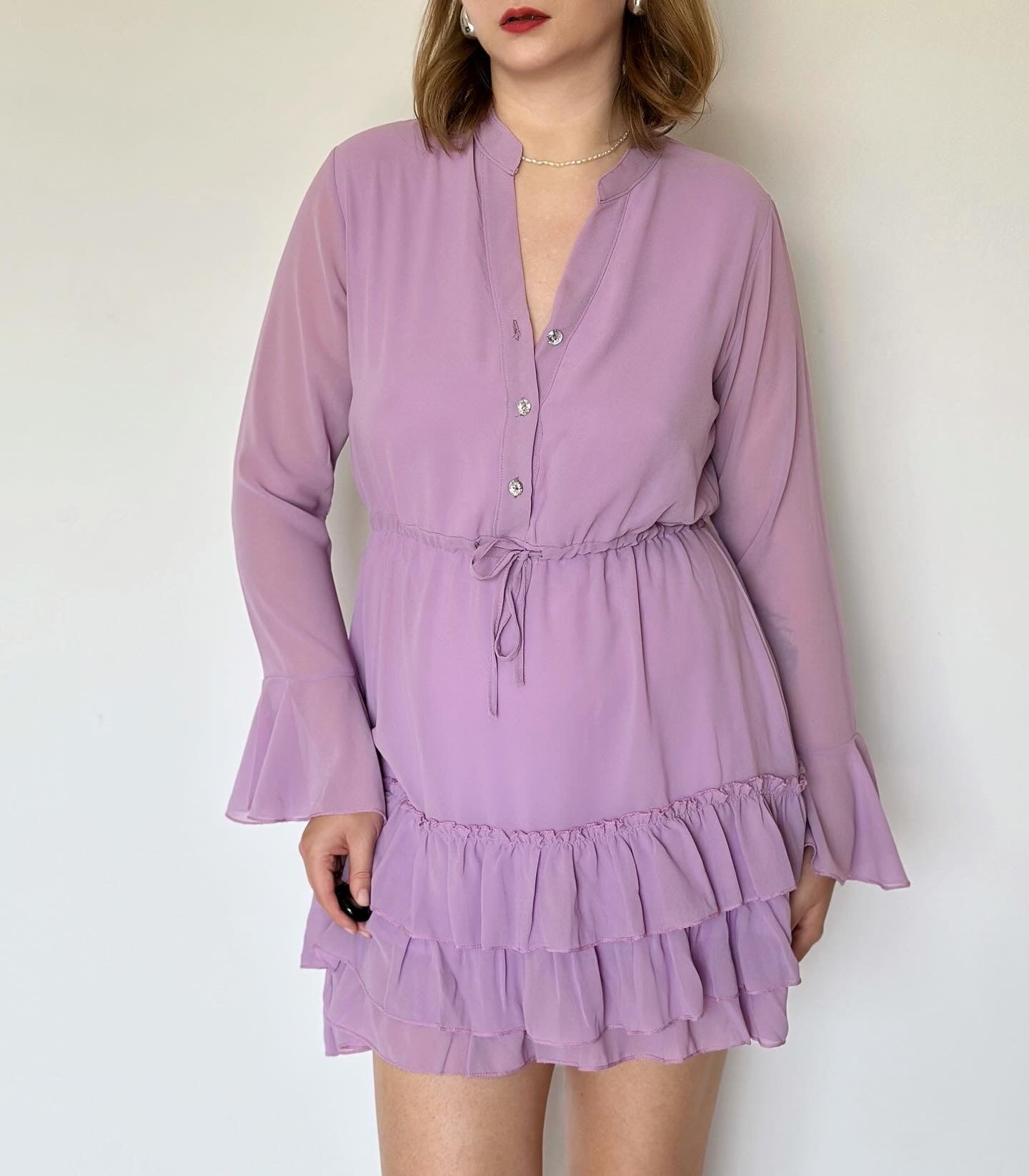 Romantic lilac mini dress with ruffles
