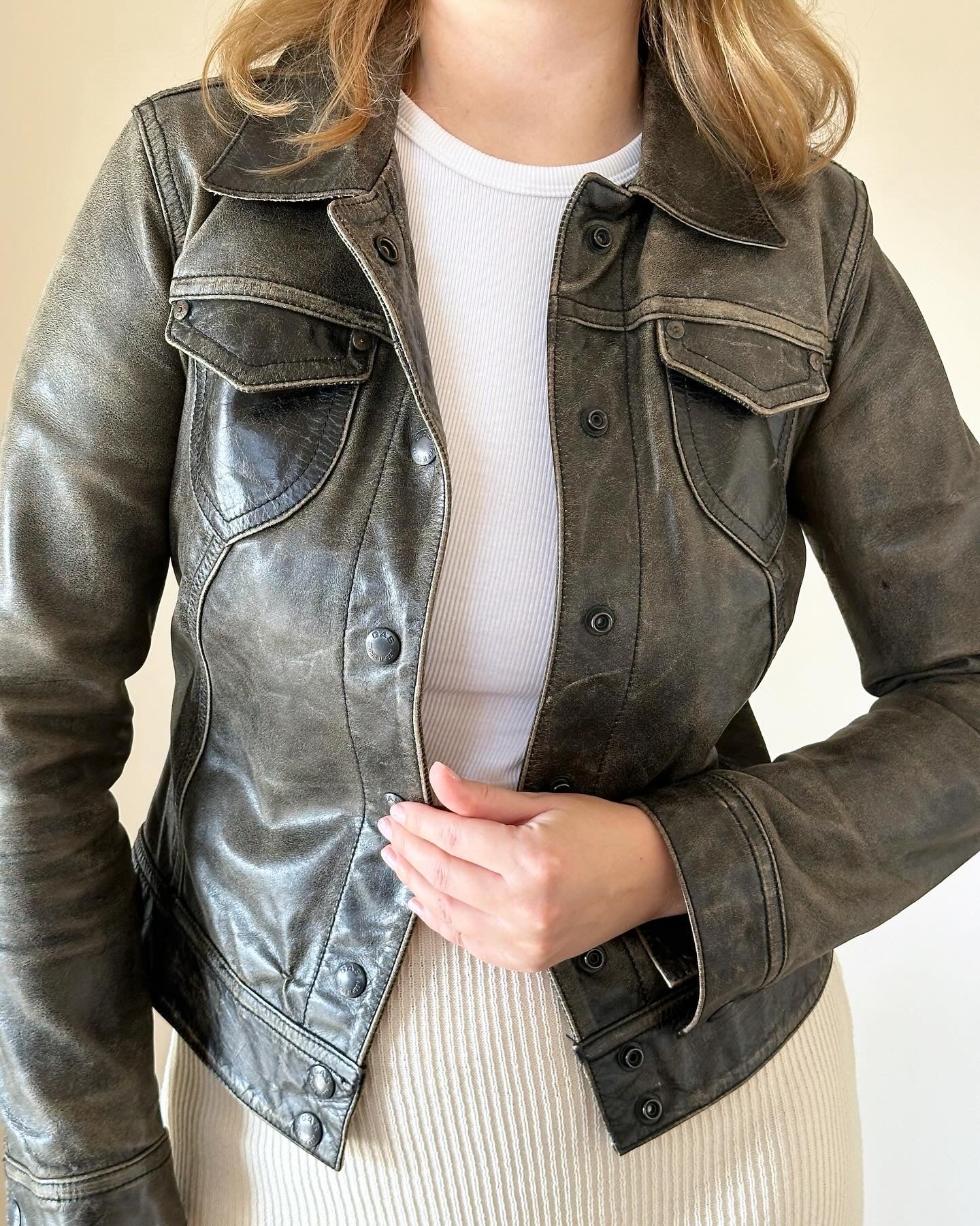 Trendy vintage distressed leather jacket Gas