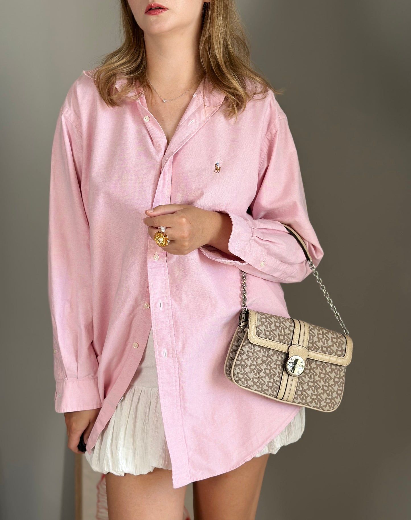 Sophisticated vintage DKNY beige shoulder bag from 2000s