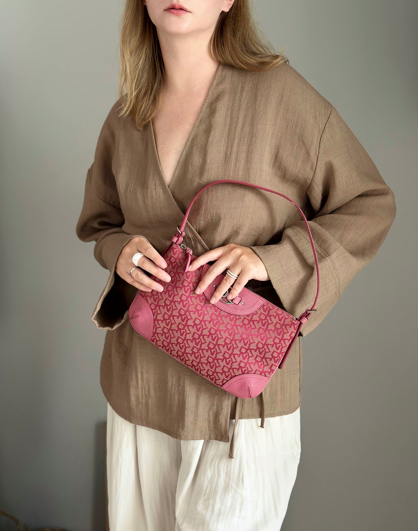Vintage pink DKNY baguette bag