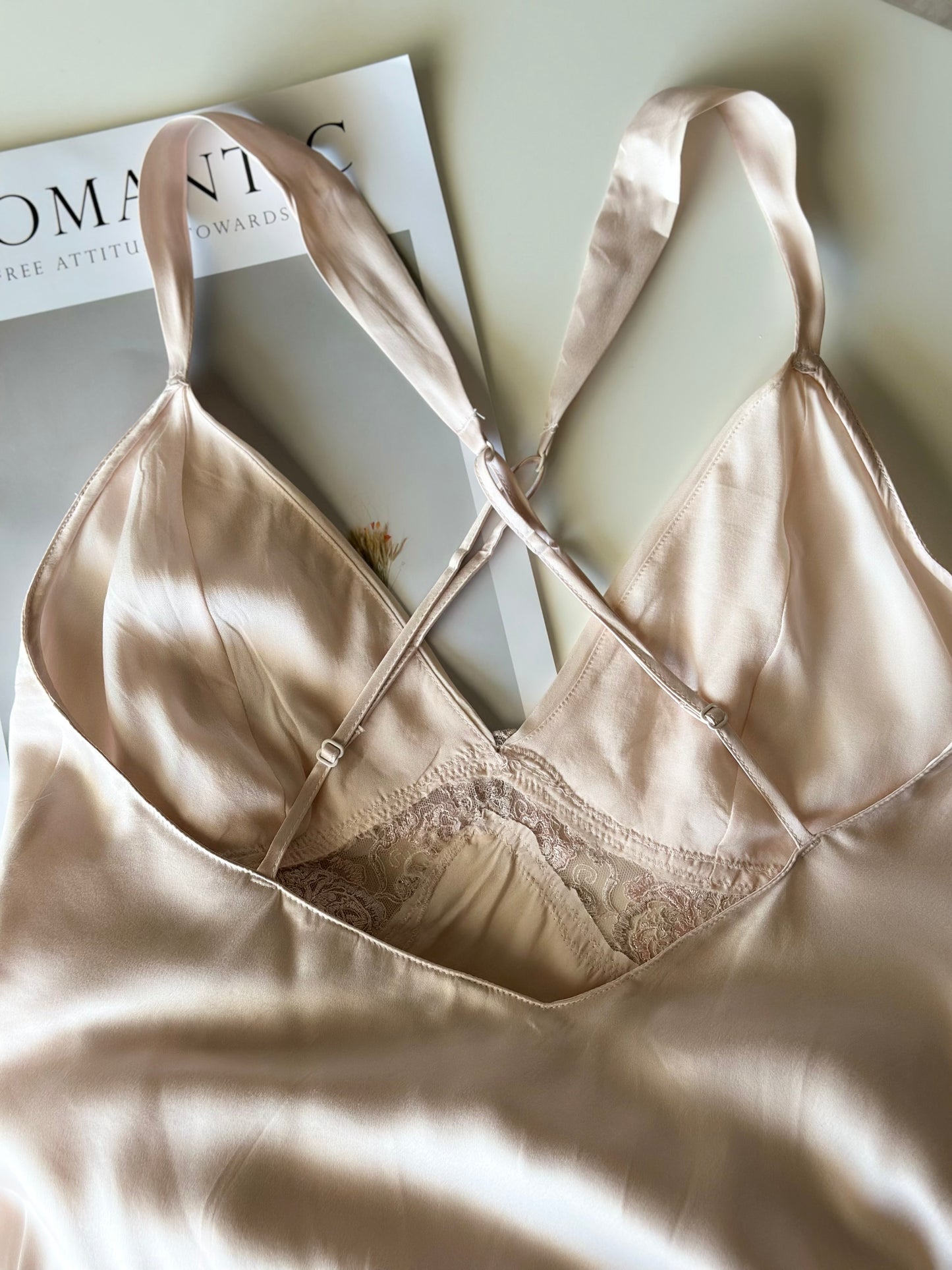 Stunning silk slip dress in pearl pink