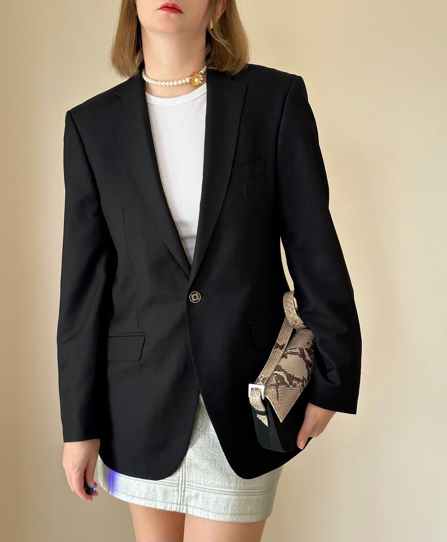 Vintage men's black blazer with accent buttons