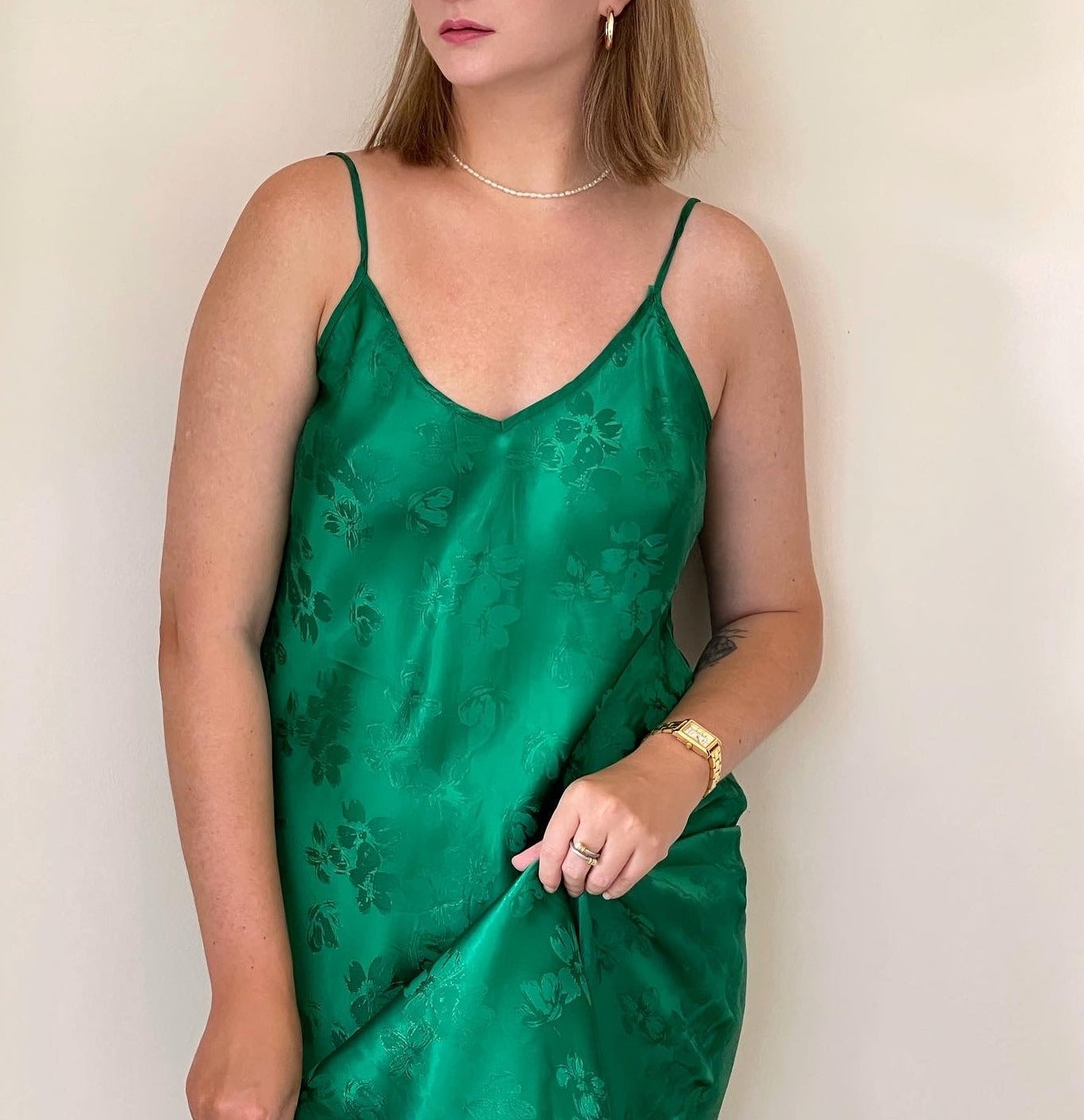 Amazing long slip dress in a silky viscose jacquard weave fabric