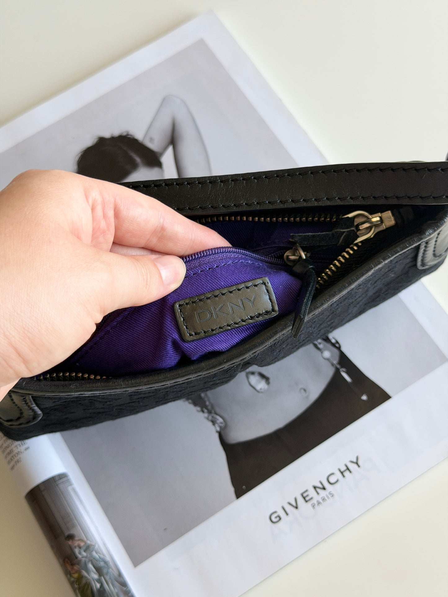 Vintage DKNY black mini baguette bag