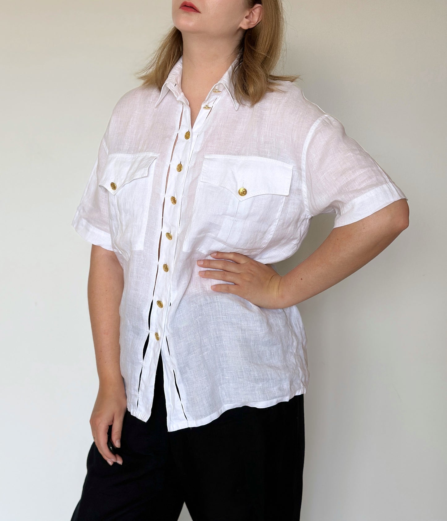 Vintage linen shirt with gold buttons