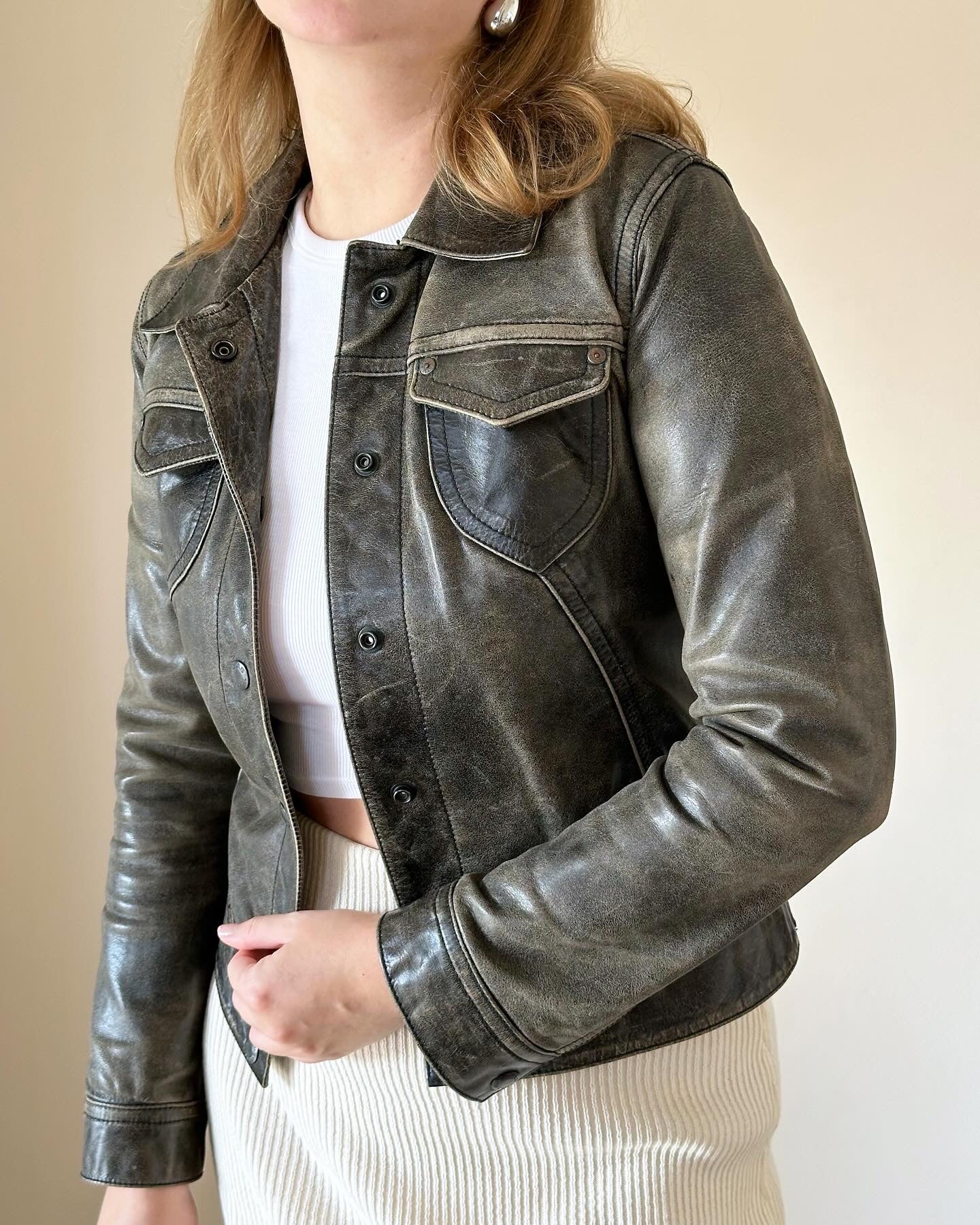 Trendy vintage distressed leather jacket Gas