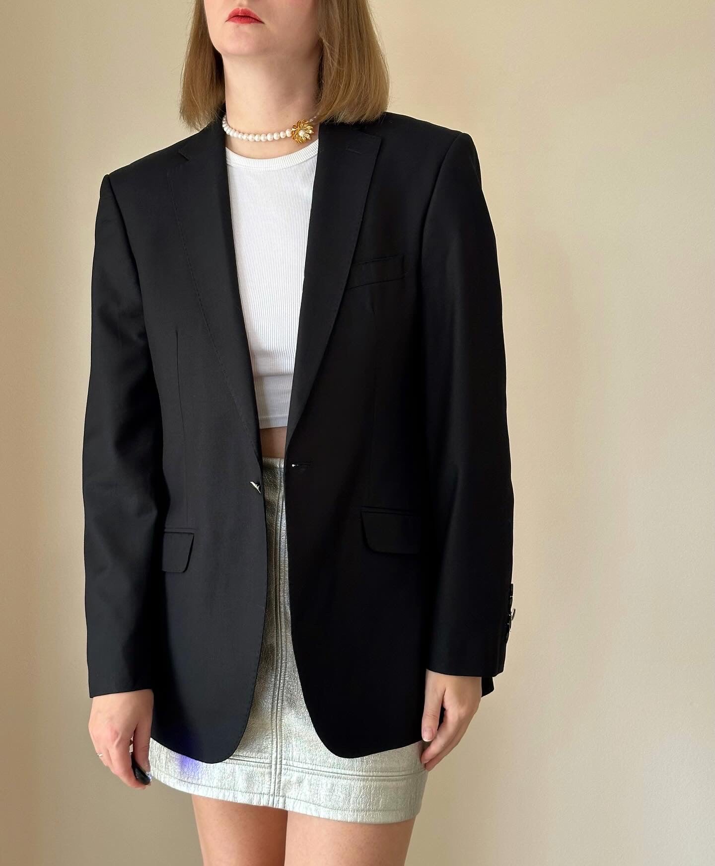 Vintage men's black blazer with accent buttons