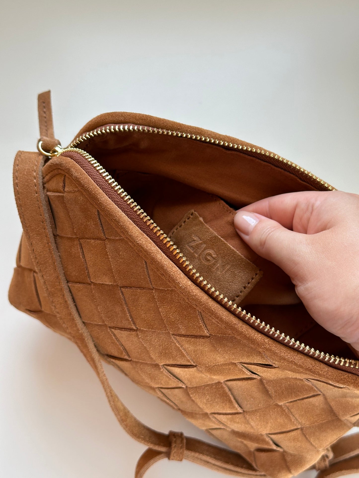 Suede caramel bag