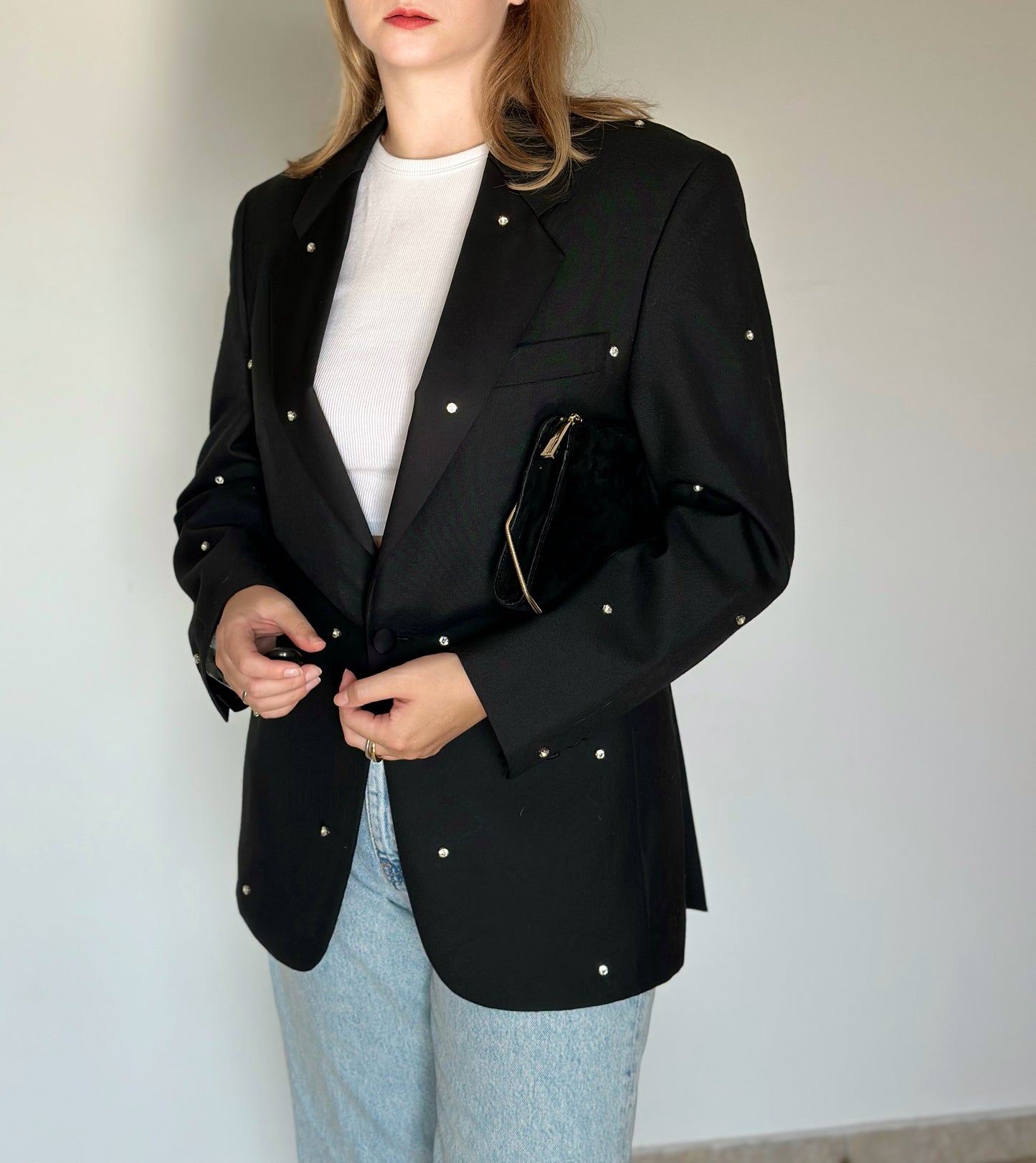 Vintage black blazer with rhinestones