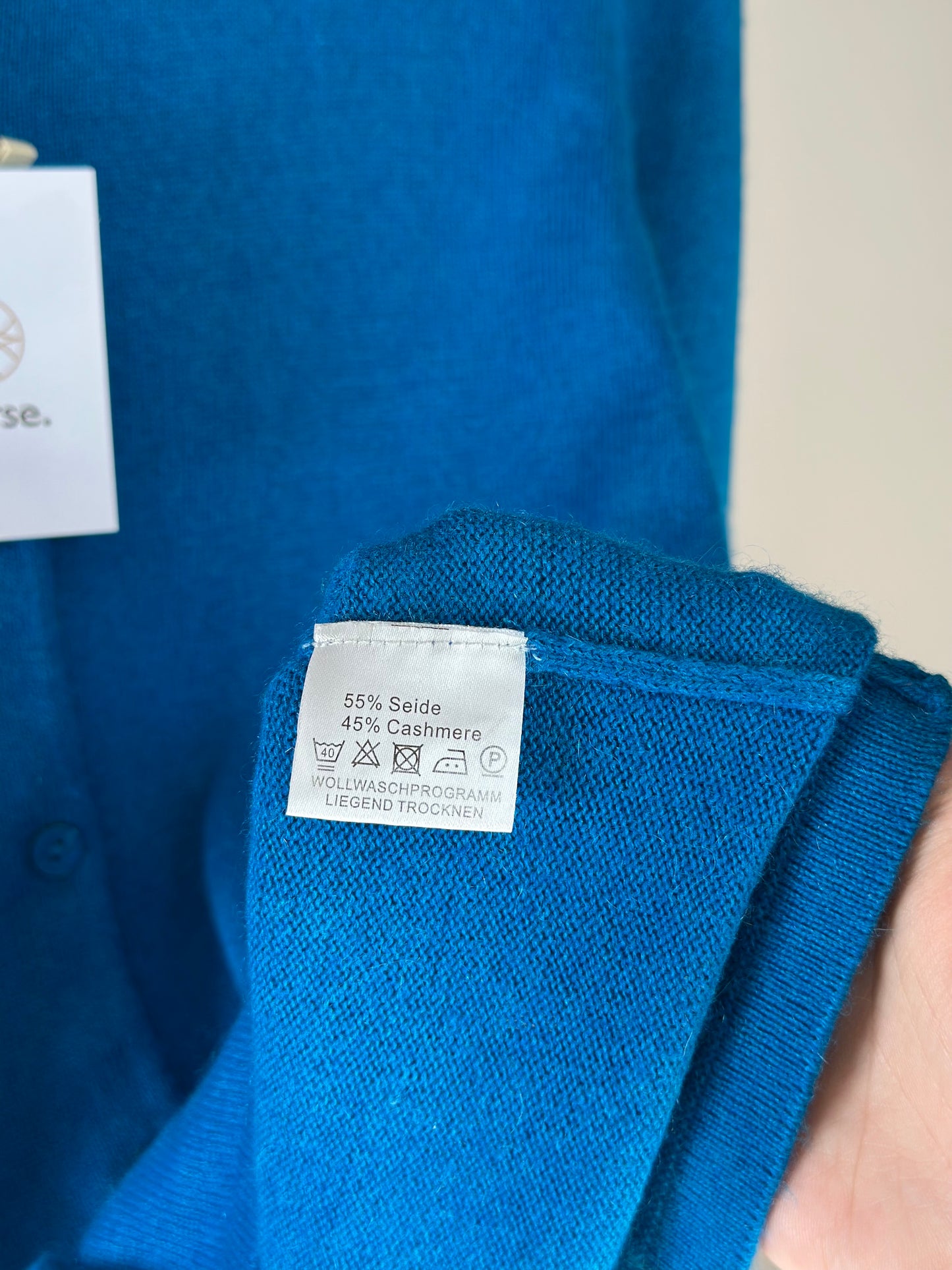 Striking vintage blue silk/cashmere cardigan