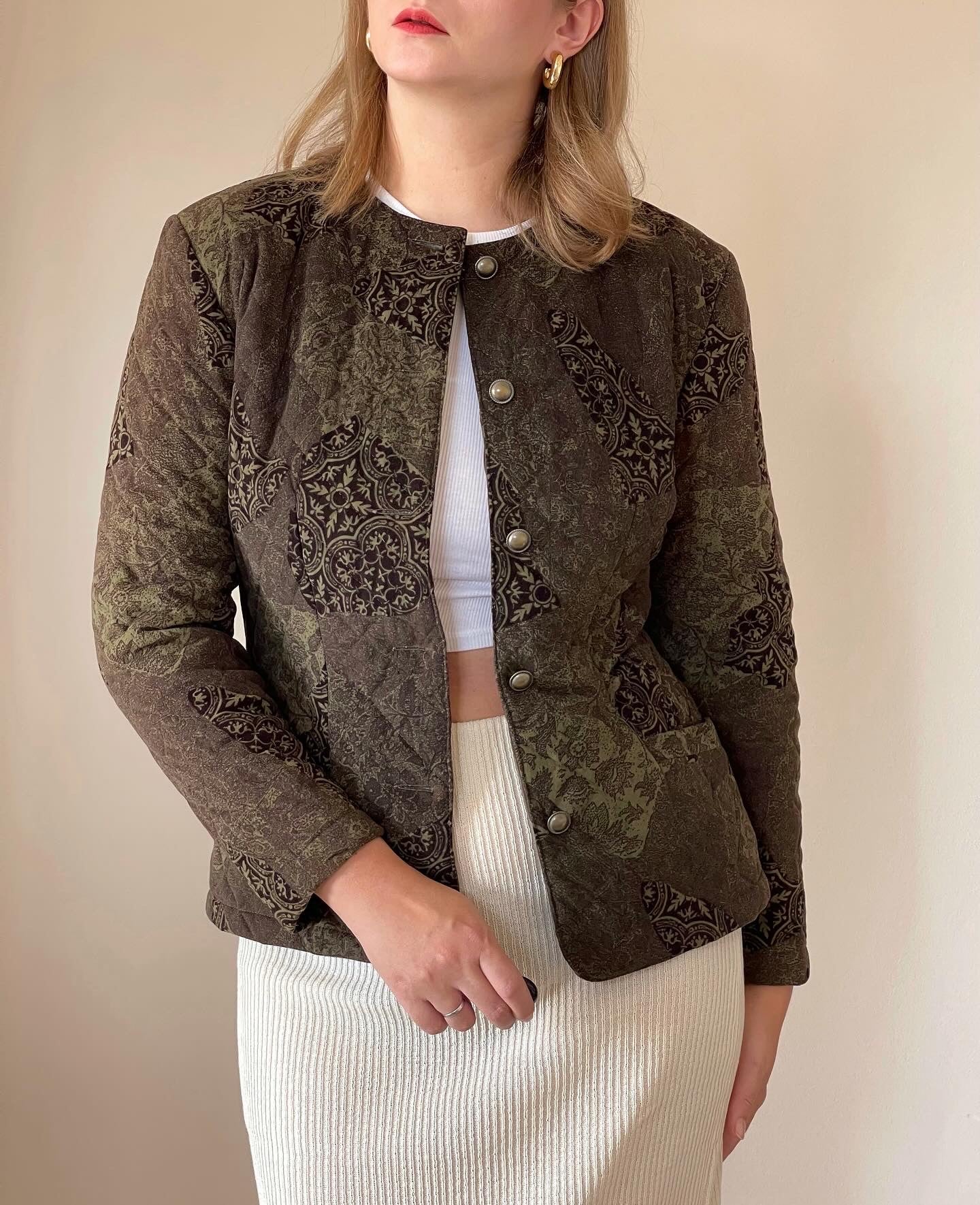 Vintage khaki jacket in a quilted weave