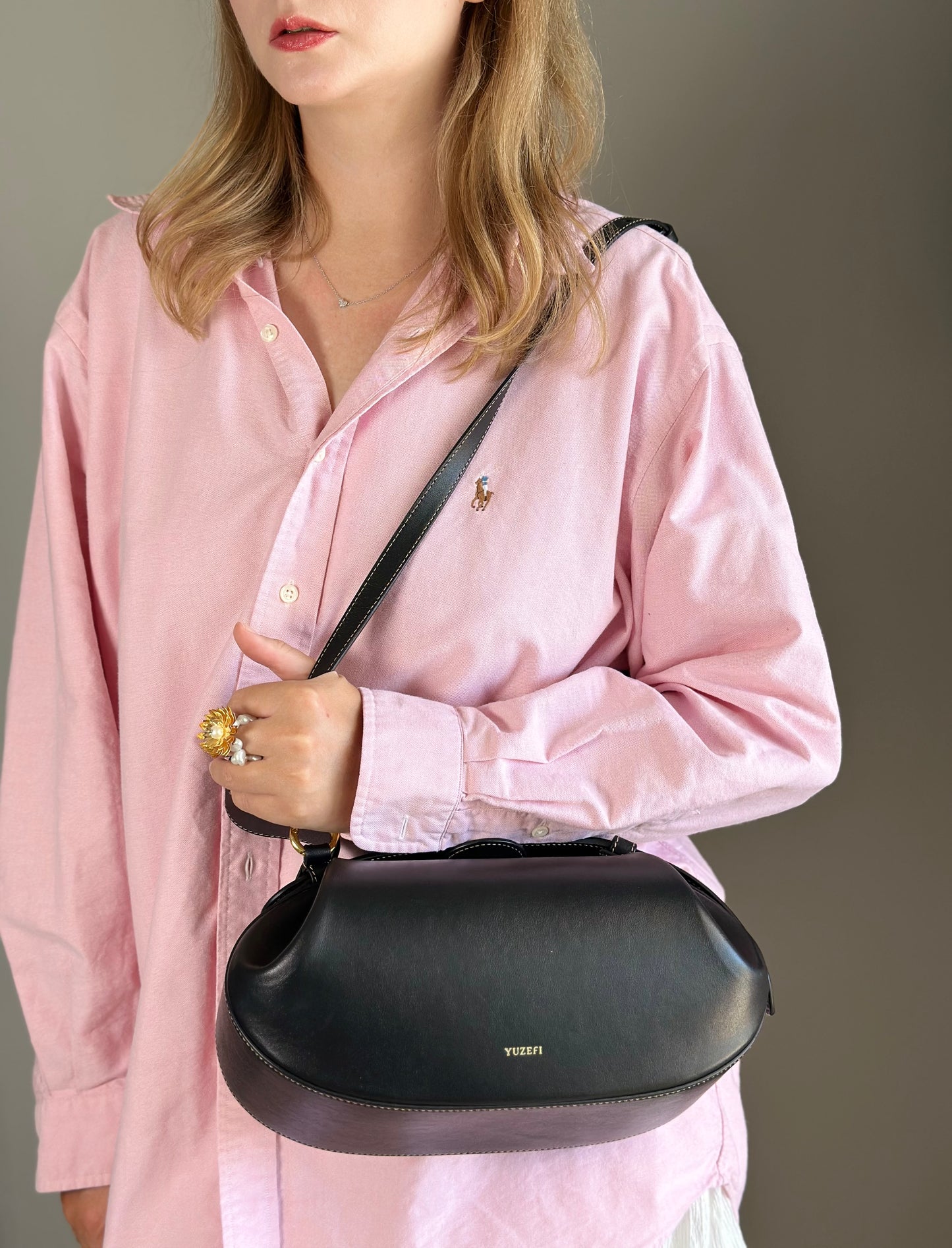 Stunning Yuzefi Loaf Bag crafted from black leather