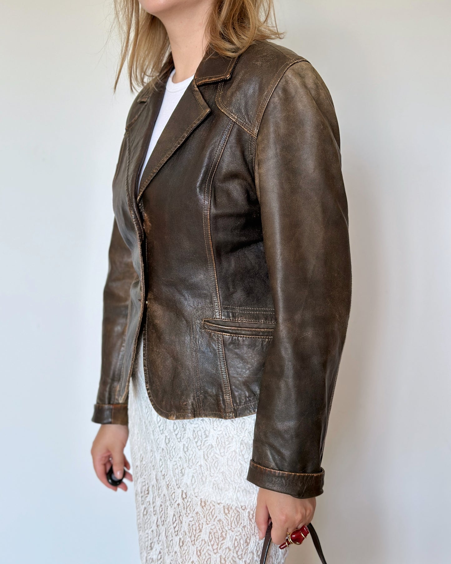 Trendy vintage distressed leather jacket