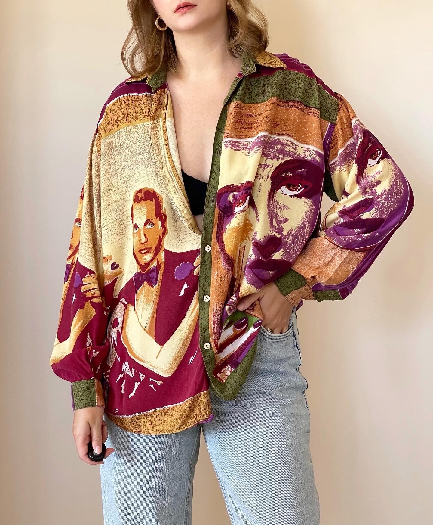 Vintage viscose shirt with extraordinary print