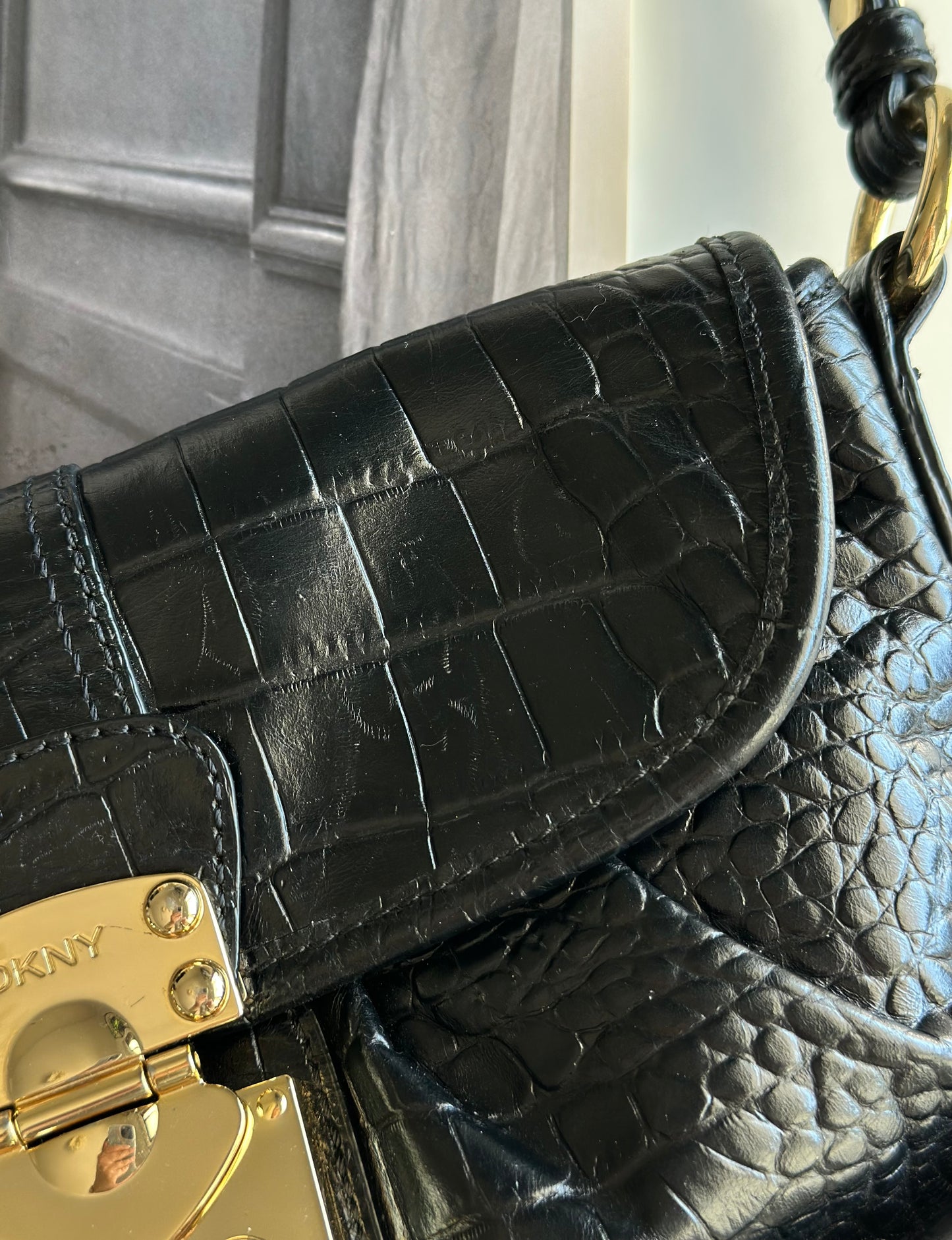 Stunning vintage leather baguette bag DKNY (2000s)