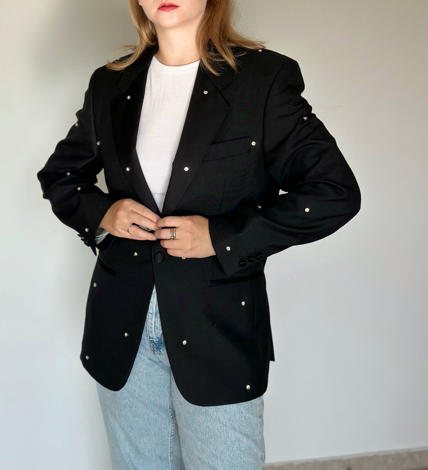 Vintage black blazer with rhinestones