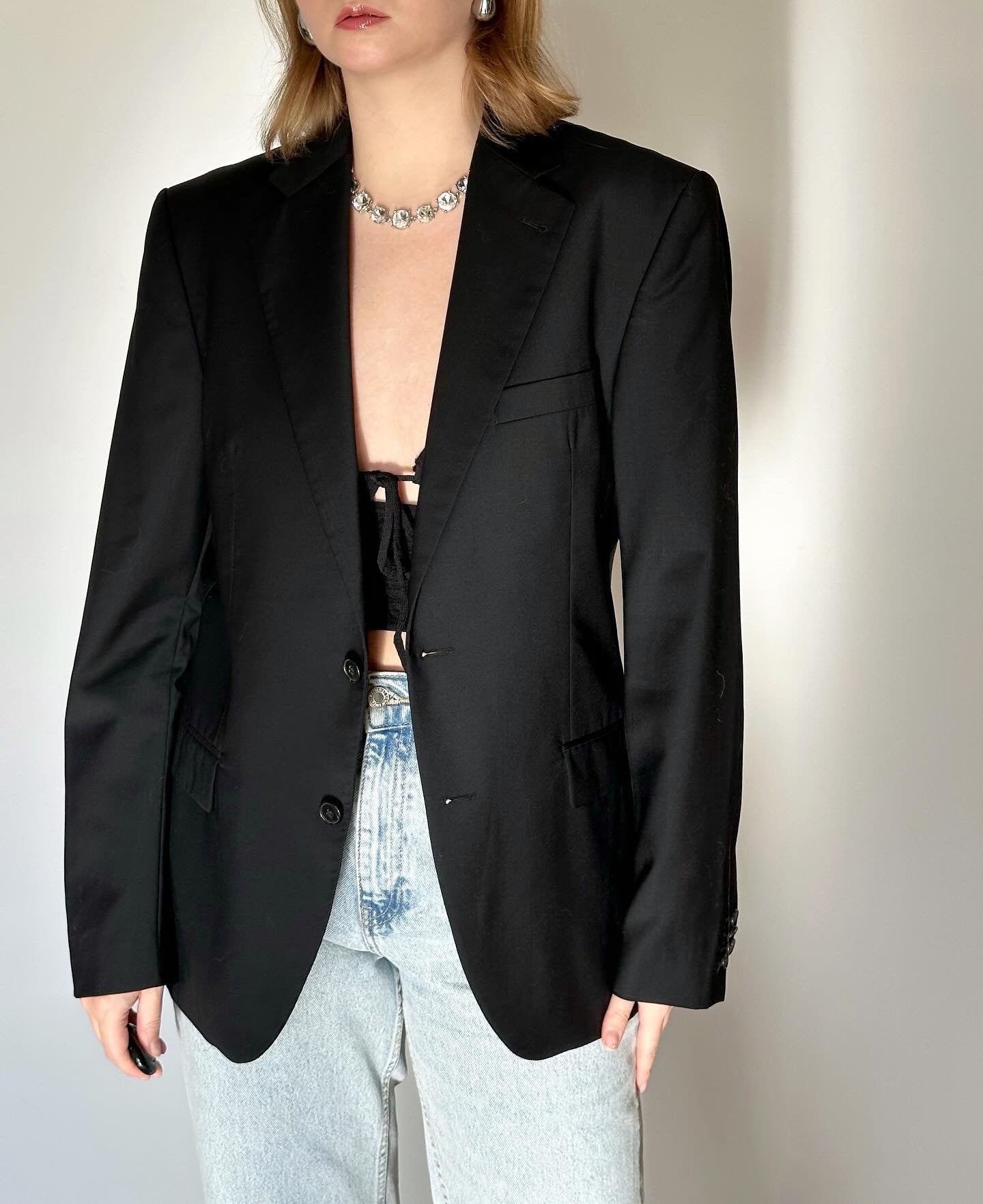 Vintage men's 100% wool black blazer