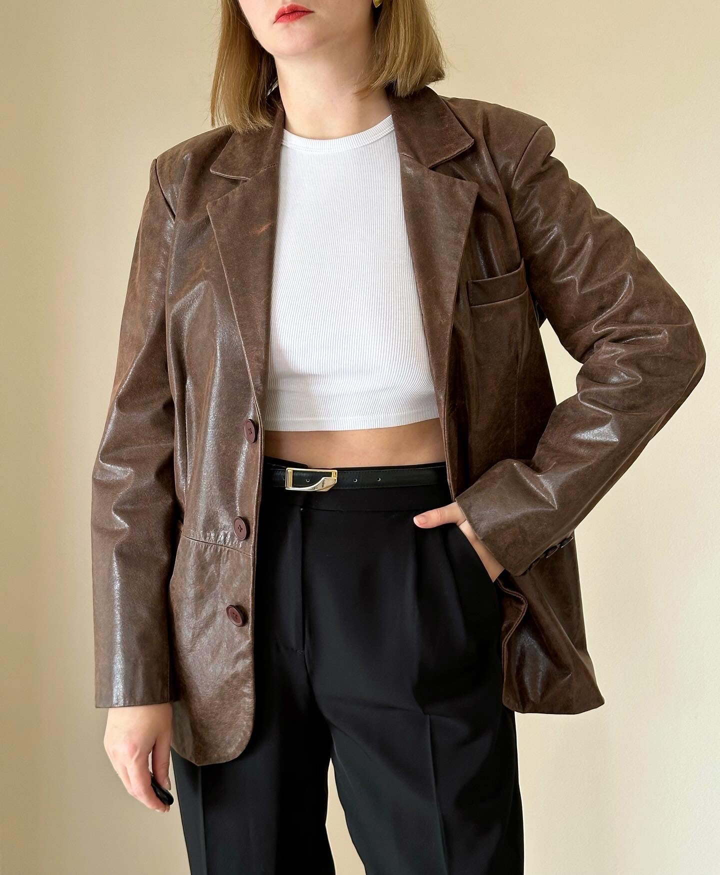 Trendy vintage distressed leather jacket