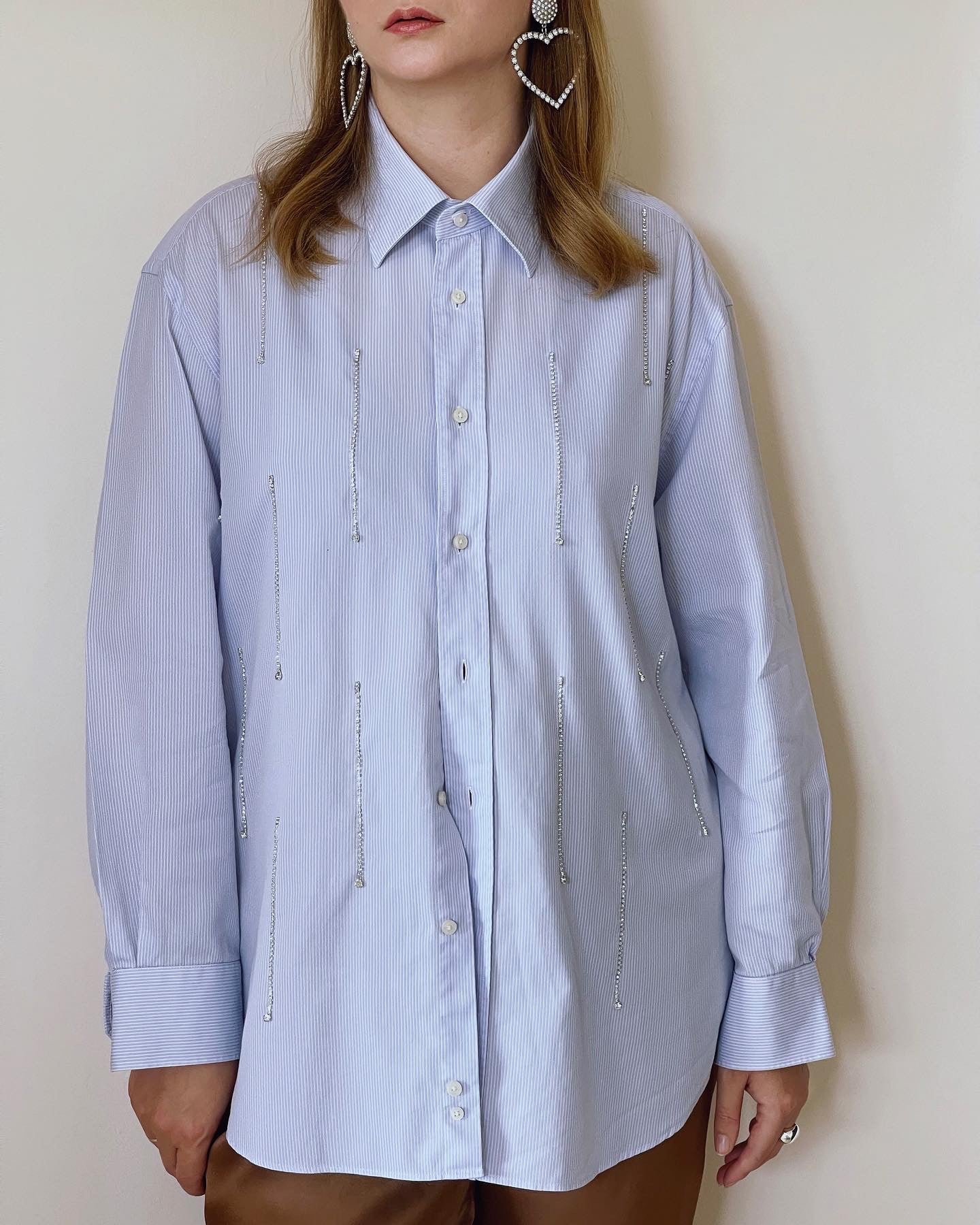 Stunning oversized men's shirt hand-decorated with rhinestone crystal chain