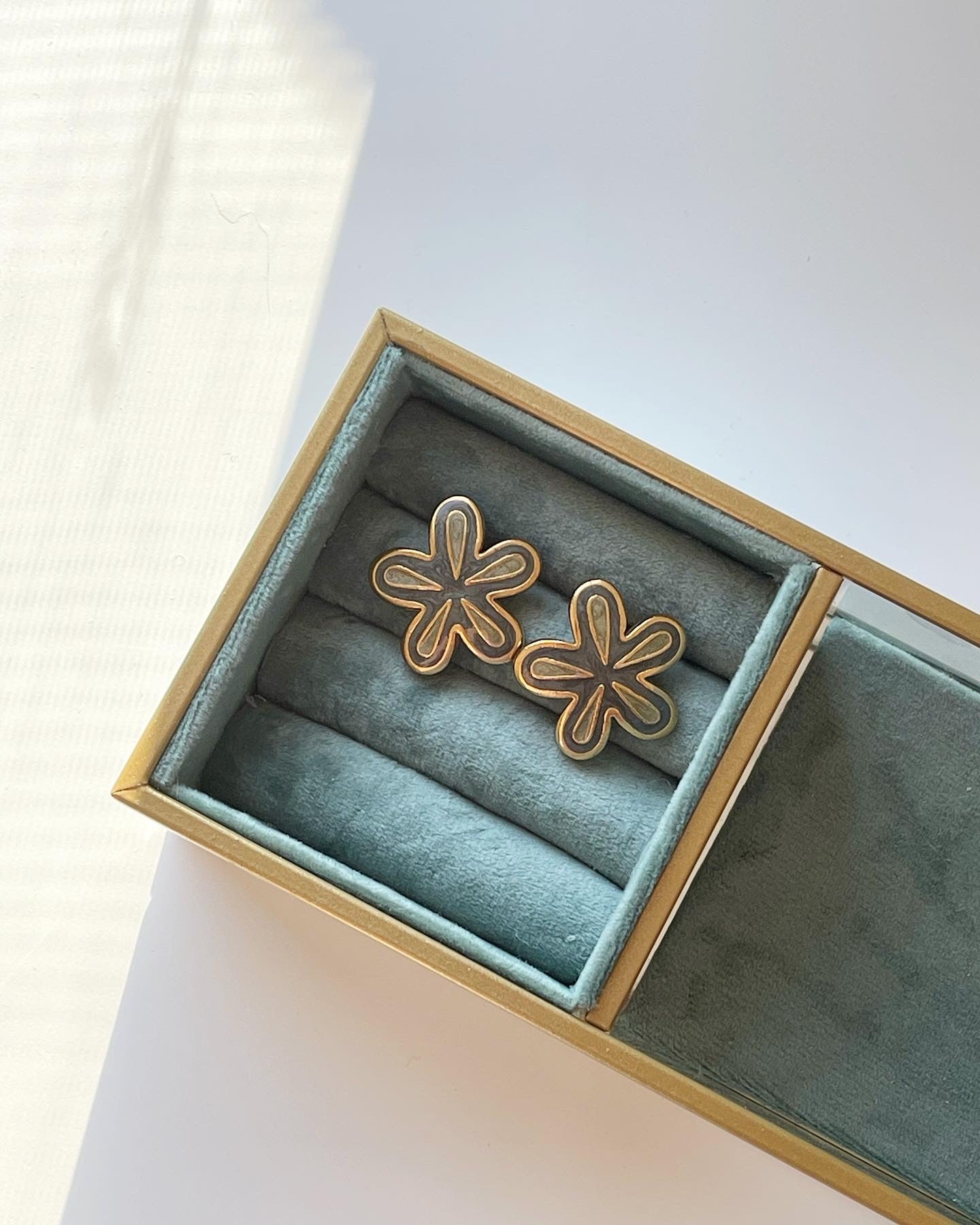 Vintage enamel clip-on earrings in a beautiful floral design