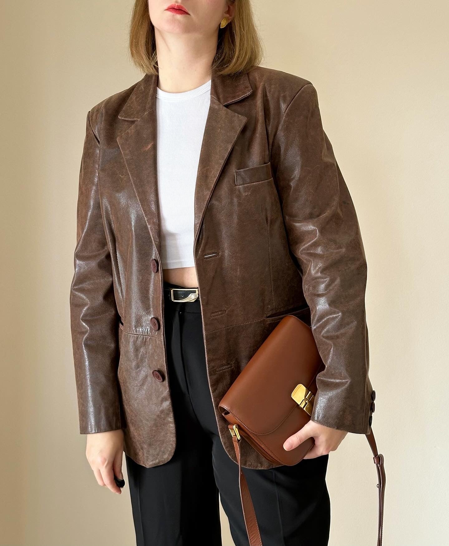 Trendy vintage distressed leather jacket