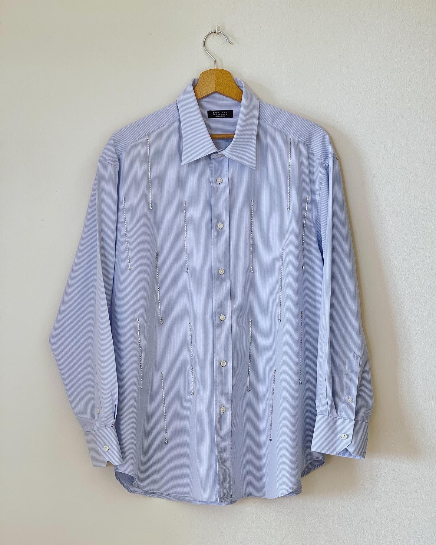 Stunning oversized men's shirt hand-decorated with rhinestone crystal chain