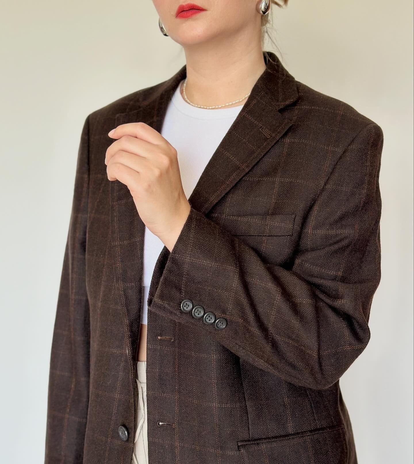 Vintage oversized wool plaid blazer