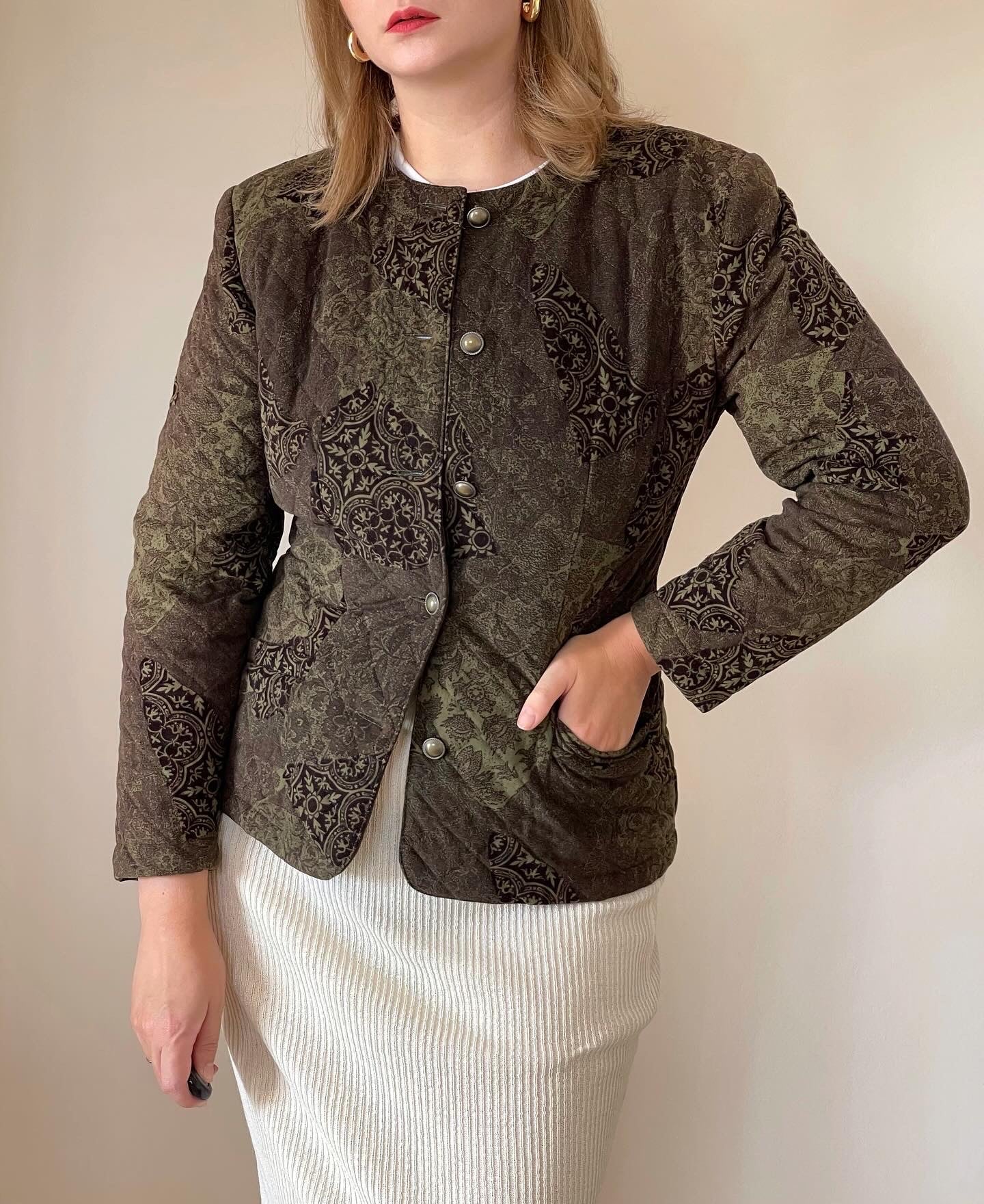 Vintage khaki jacket in a quilted weave