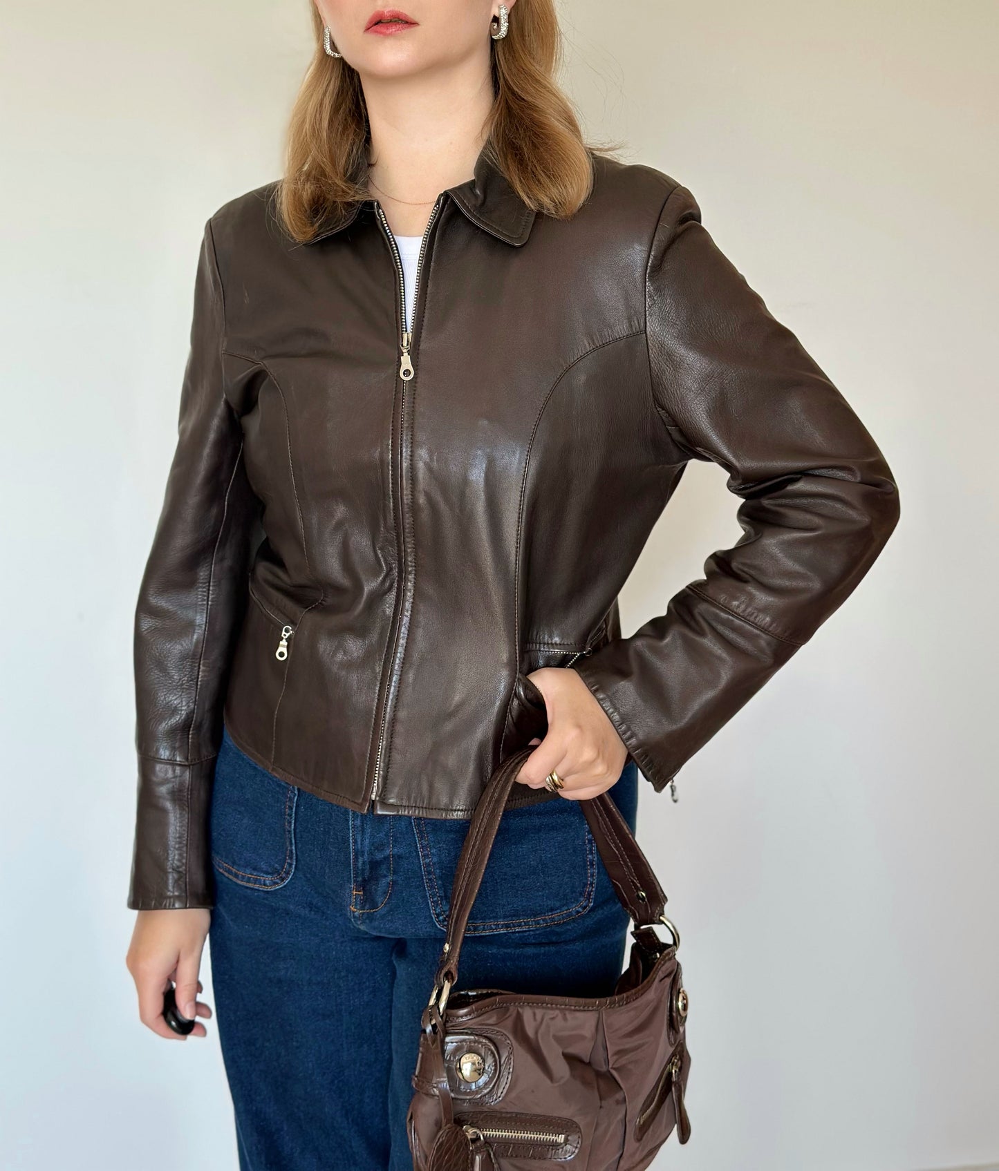 Vintage real leather brown jacket
