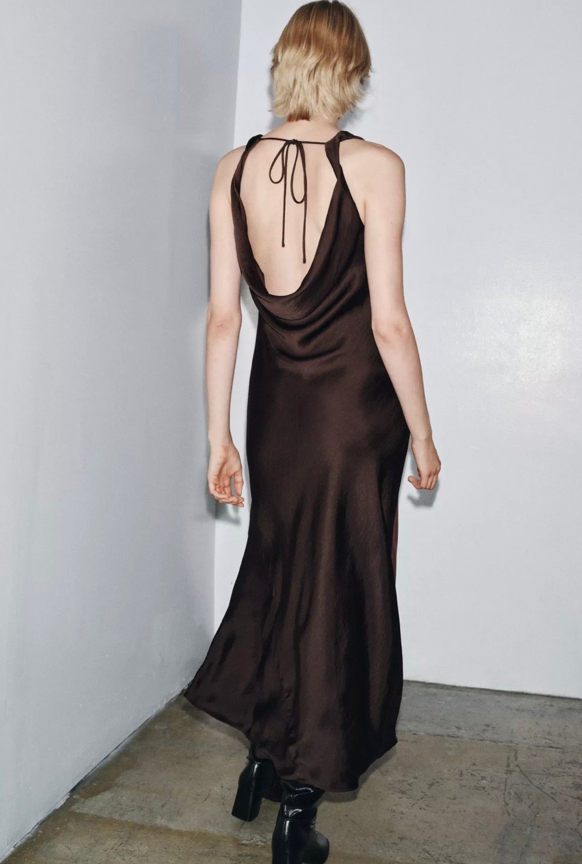 Elegant chocolate brown maxi dress Zara