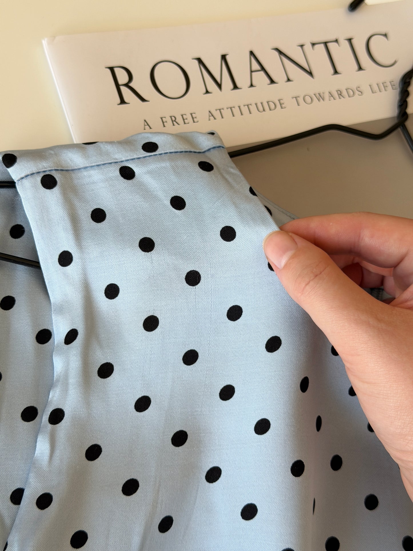 Elegant midi blue dress with polka dots