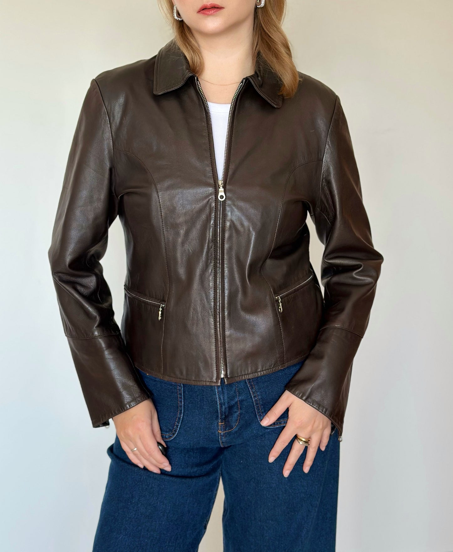 Vintage real leather brown jacket