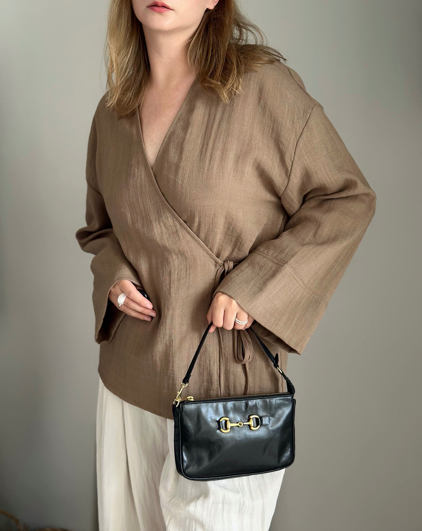 Minimalist black real leather baguette bag