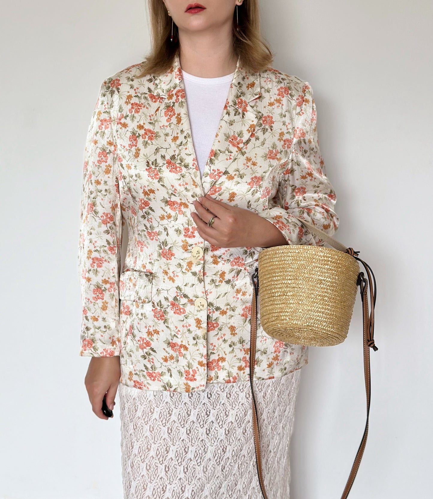 Beautiful vintage satin blazer with floral print