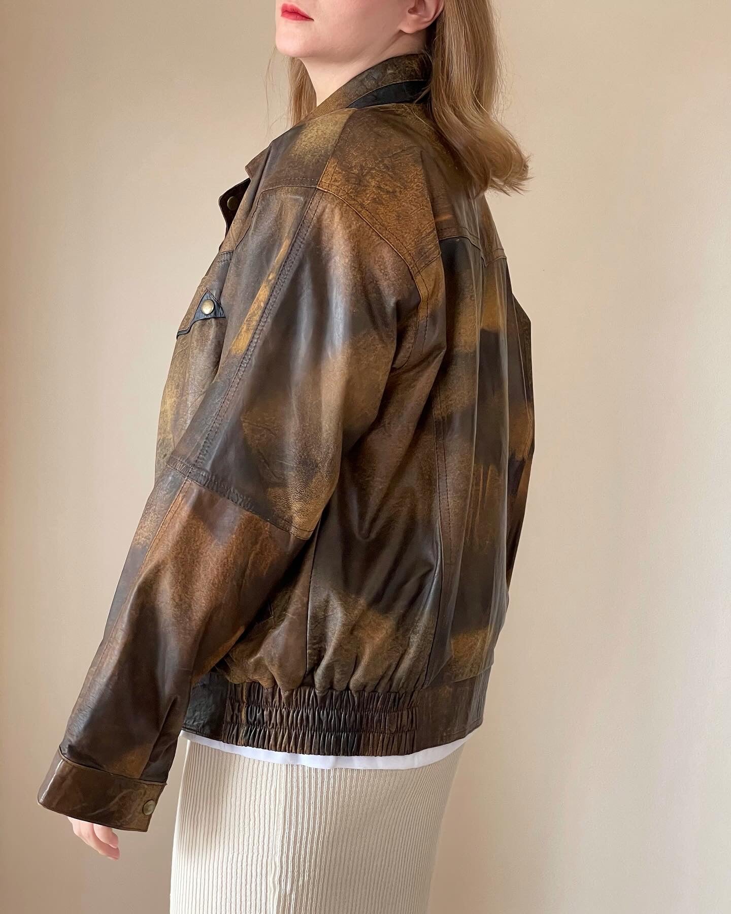 Vintage oversized bomber jacket made of leather effect fabric (90s)