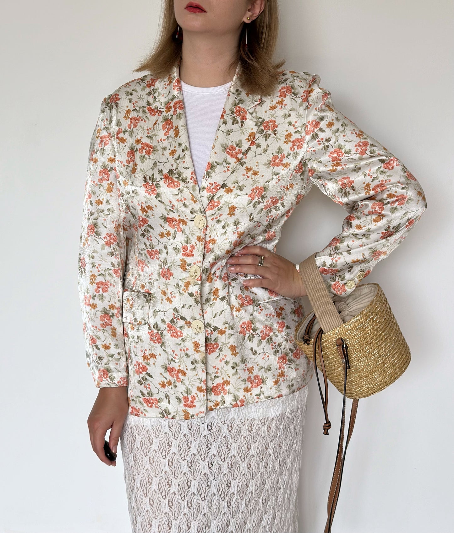 Beautiful vintage satin blazer with floral print