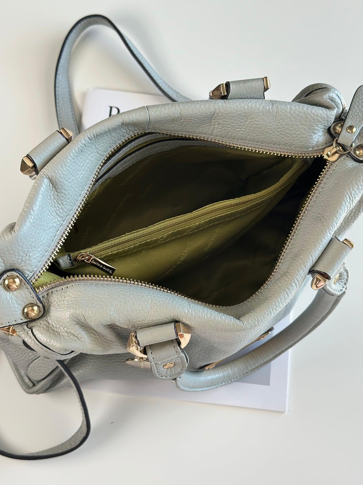 Elegant grey leather handbag from Smith & Canova (England)