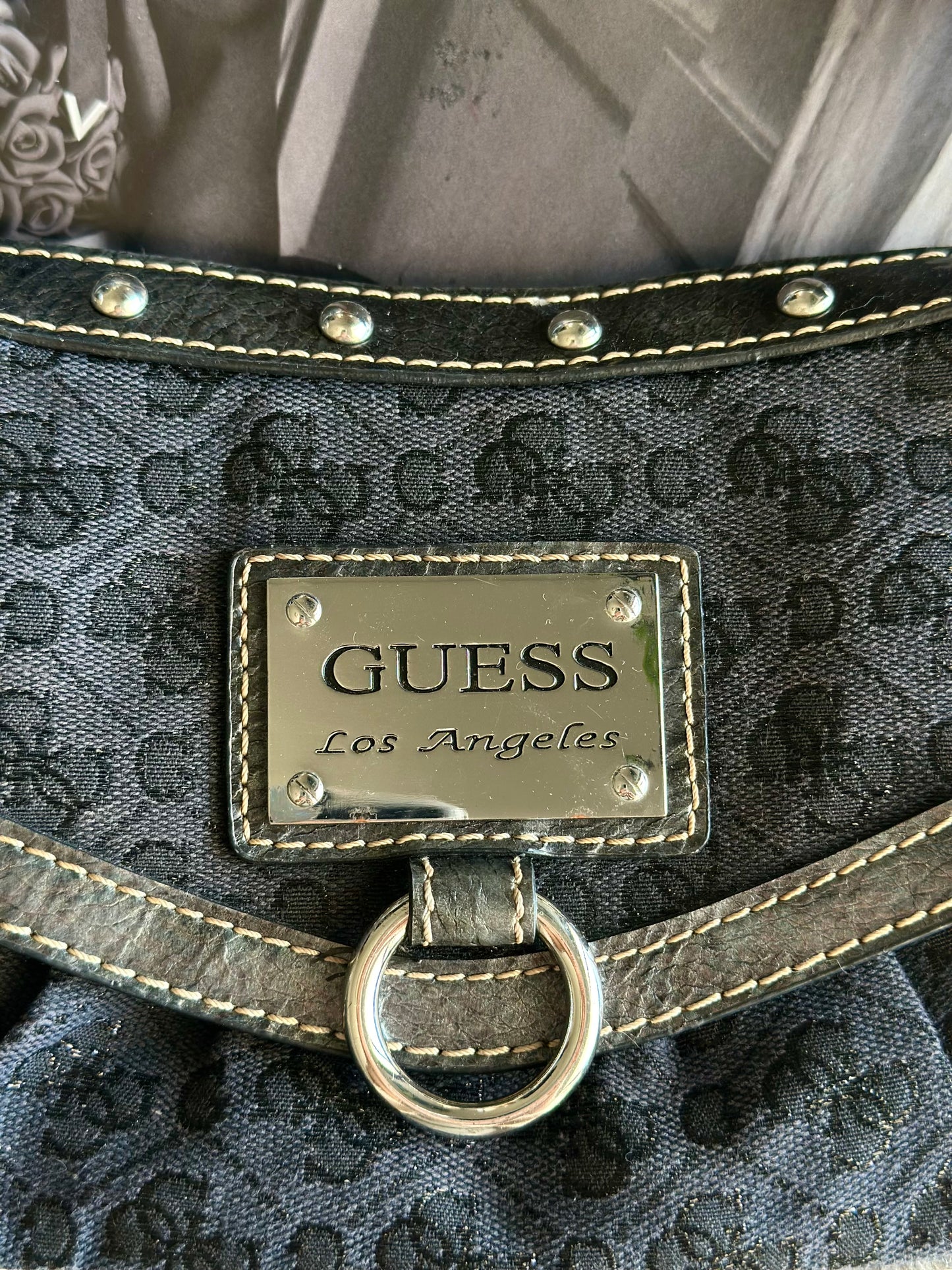 Stunning authentic vintage Guess grey baguette bag