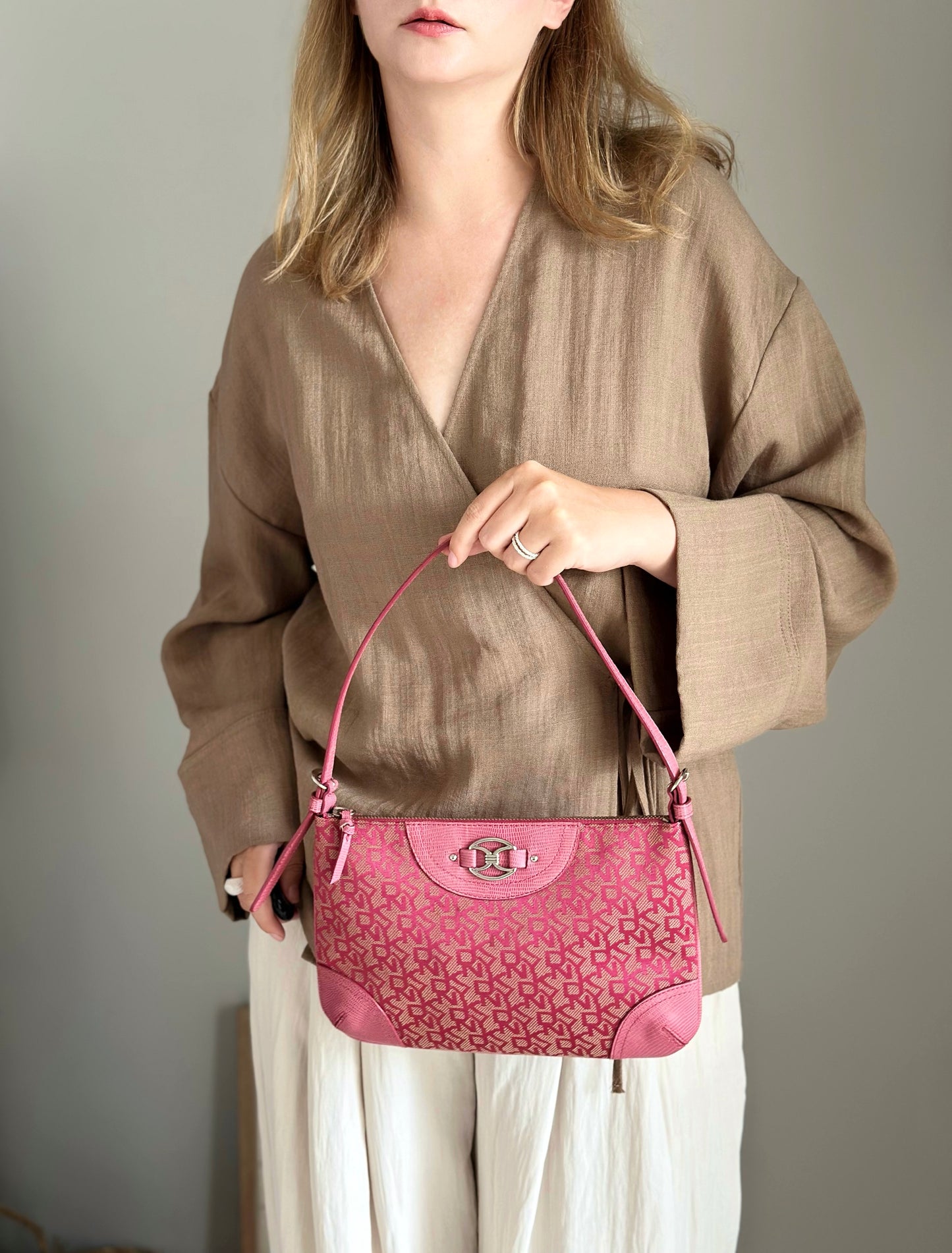 Vintage pink DKNY baguette bag