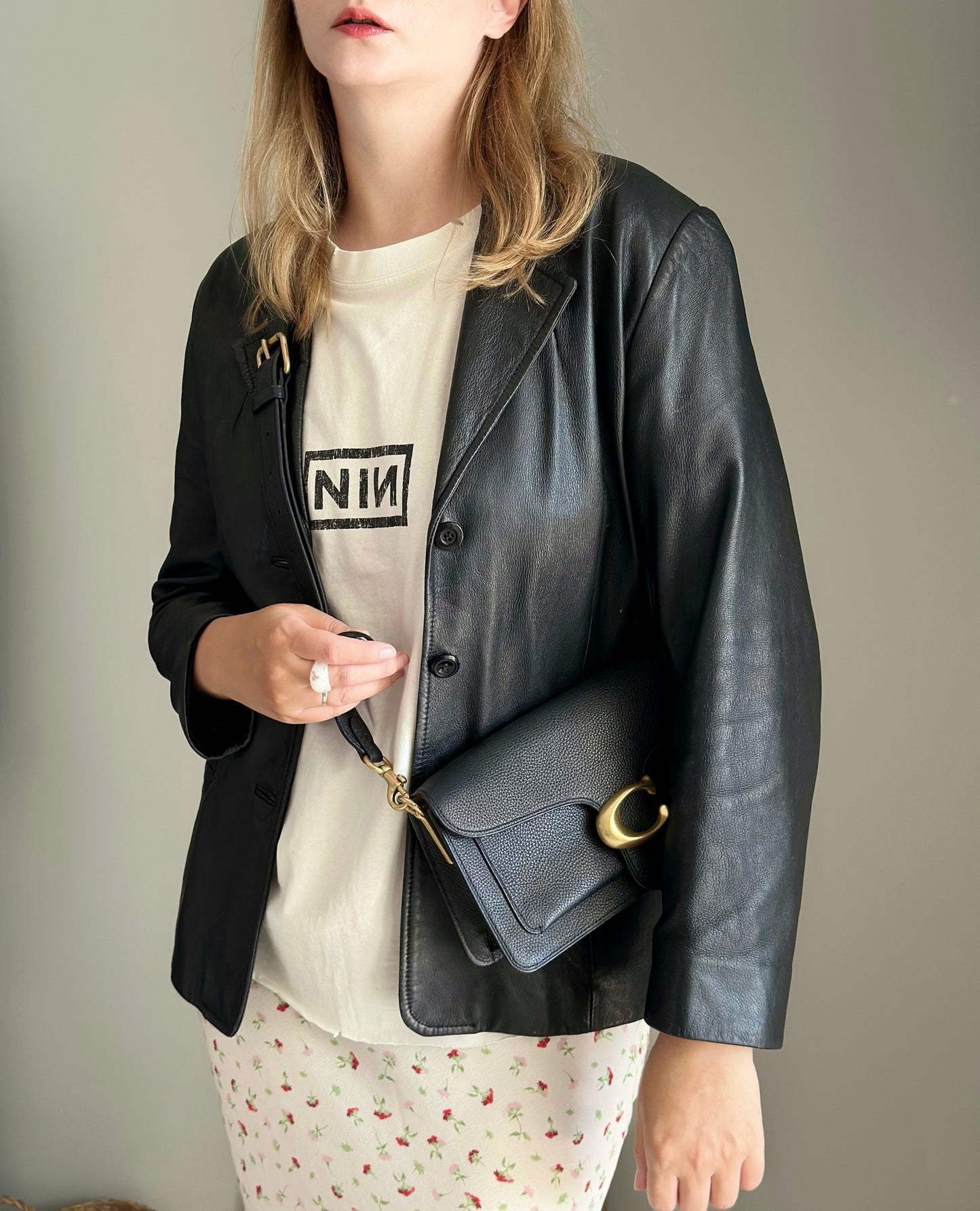 Vintage black nappa leather blazer 90s