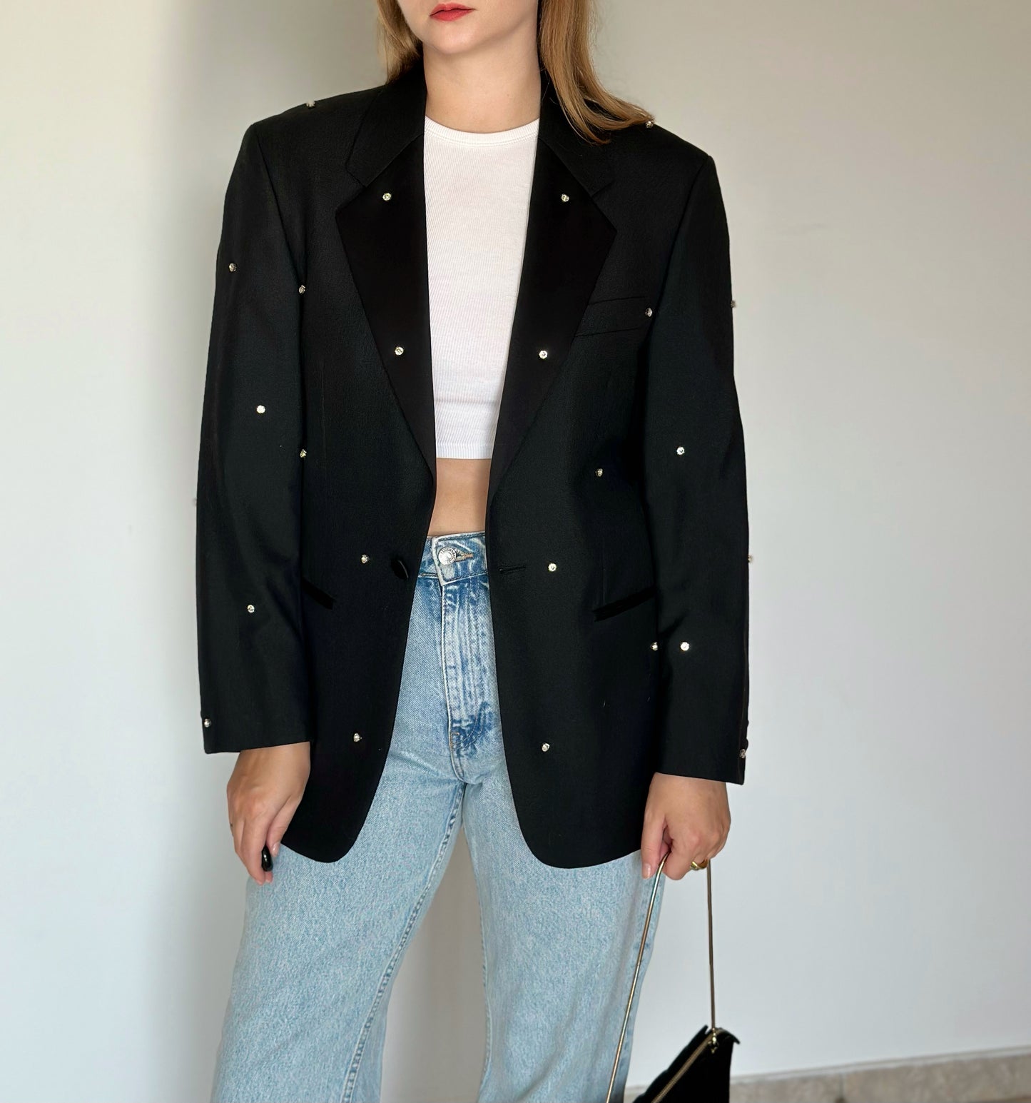 Vintage black blazer with rhinestones