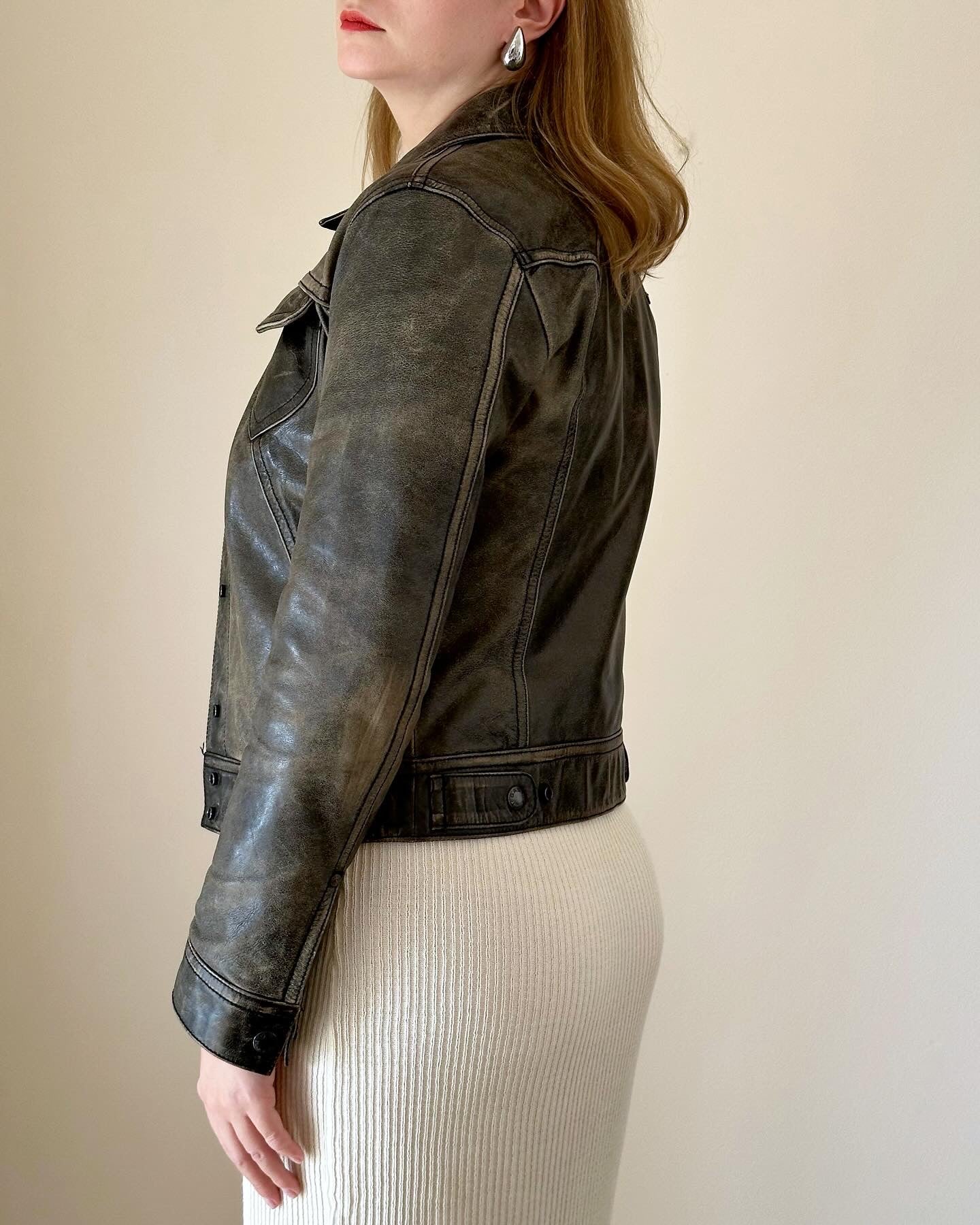 Trendy vintage distressed leather jacket Gas