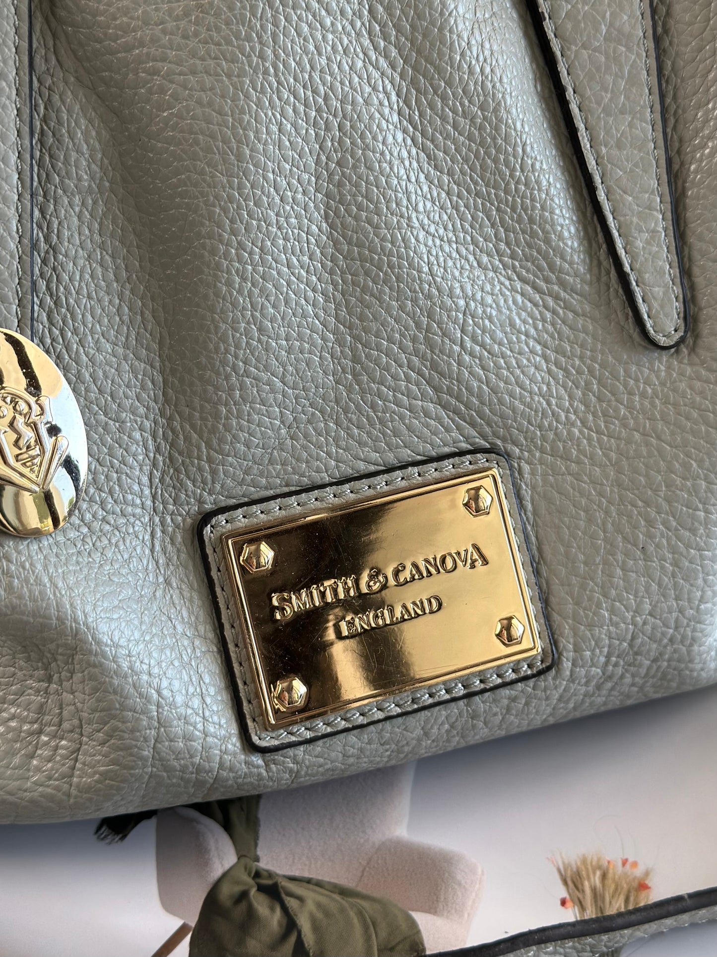 Elegant grey leather handbag from Smith & Canova (England)