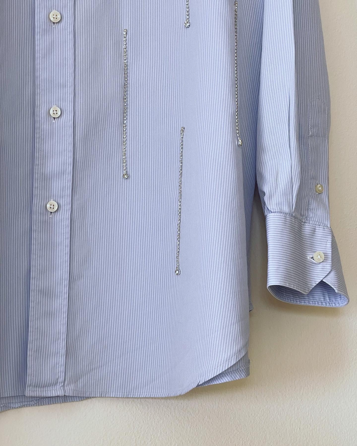Stunning oversized men's shirt hand-decorated with rhinestone crystal chain