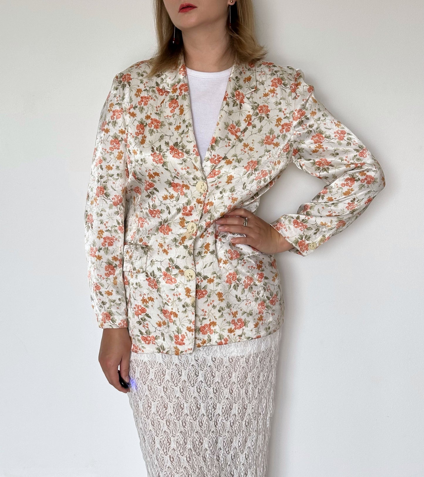 Beautiful vintage satin blazer with floral print