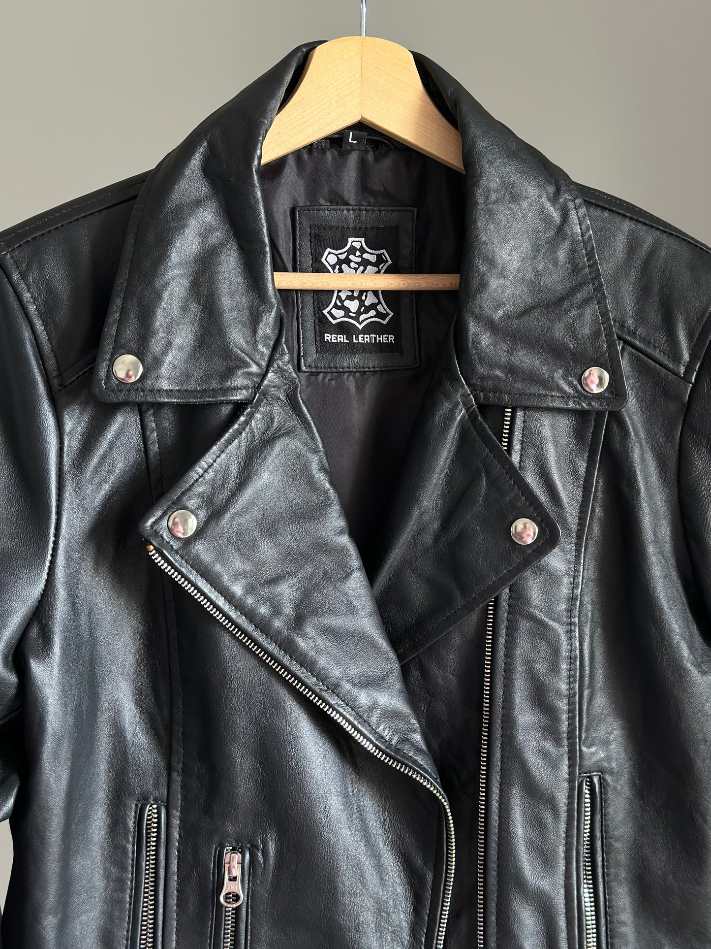 Classic vintage black biker leather jacket