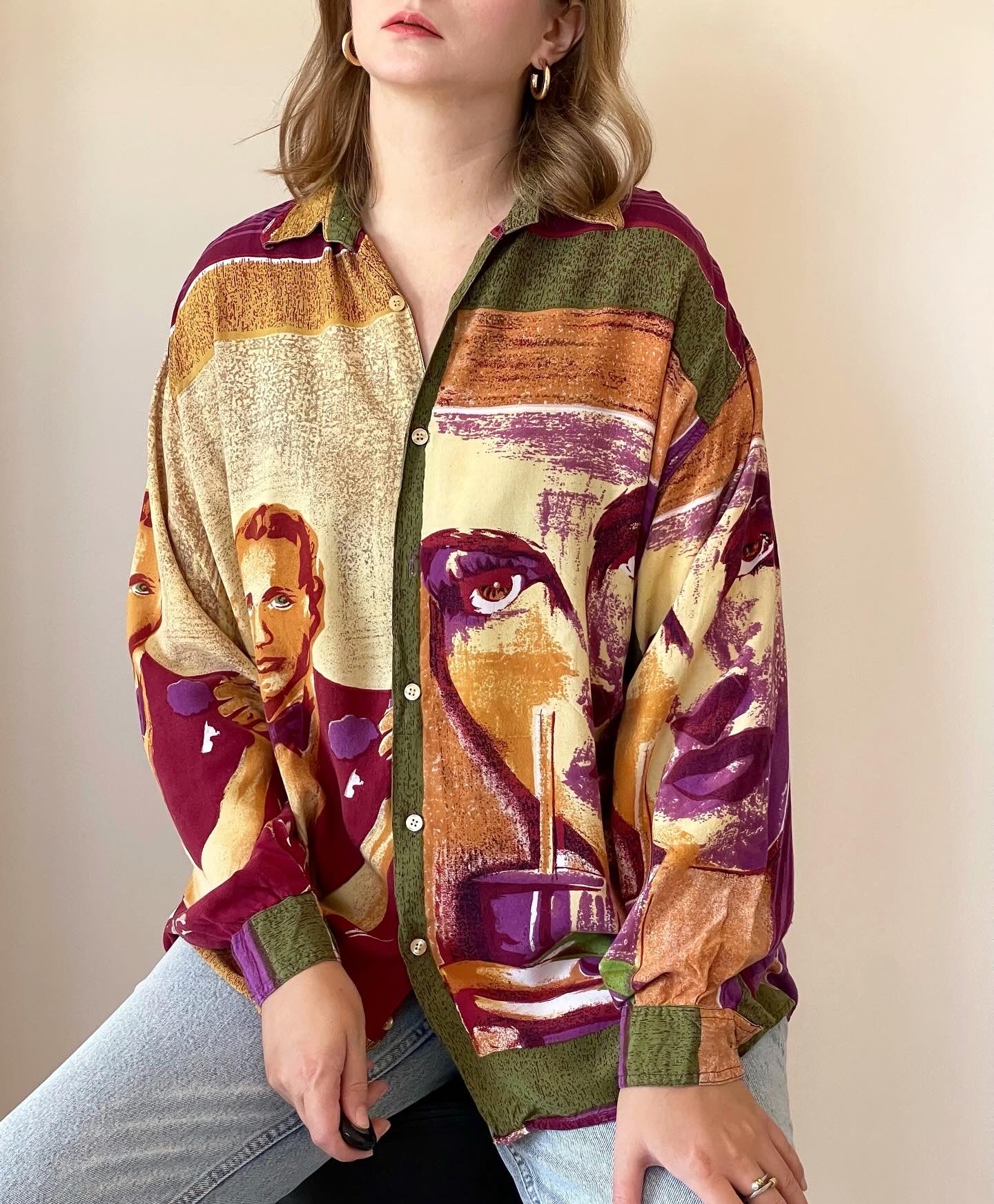Vintage viscose shirt with extraordinary print