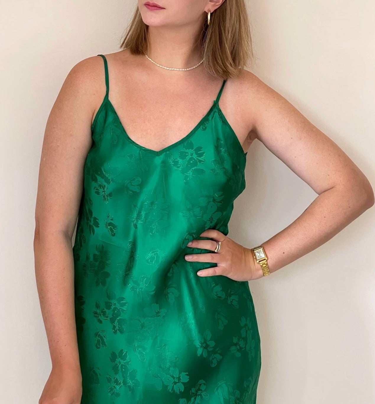 Amazing long slip dress in a silky viscose jacquard weave fabric