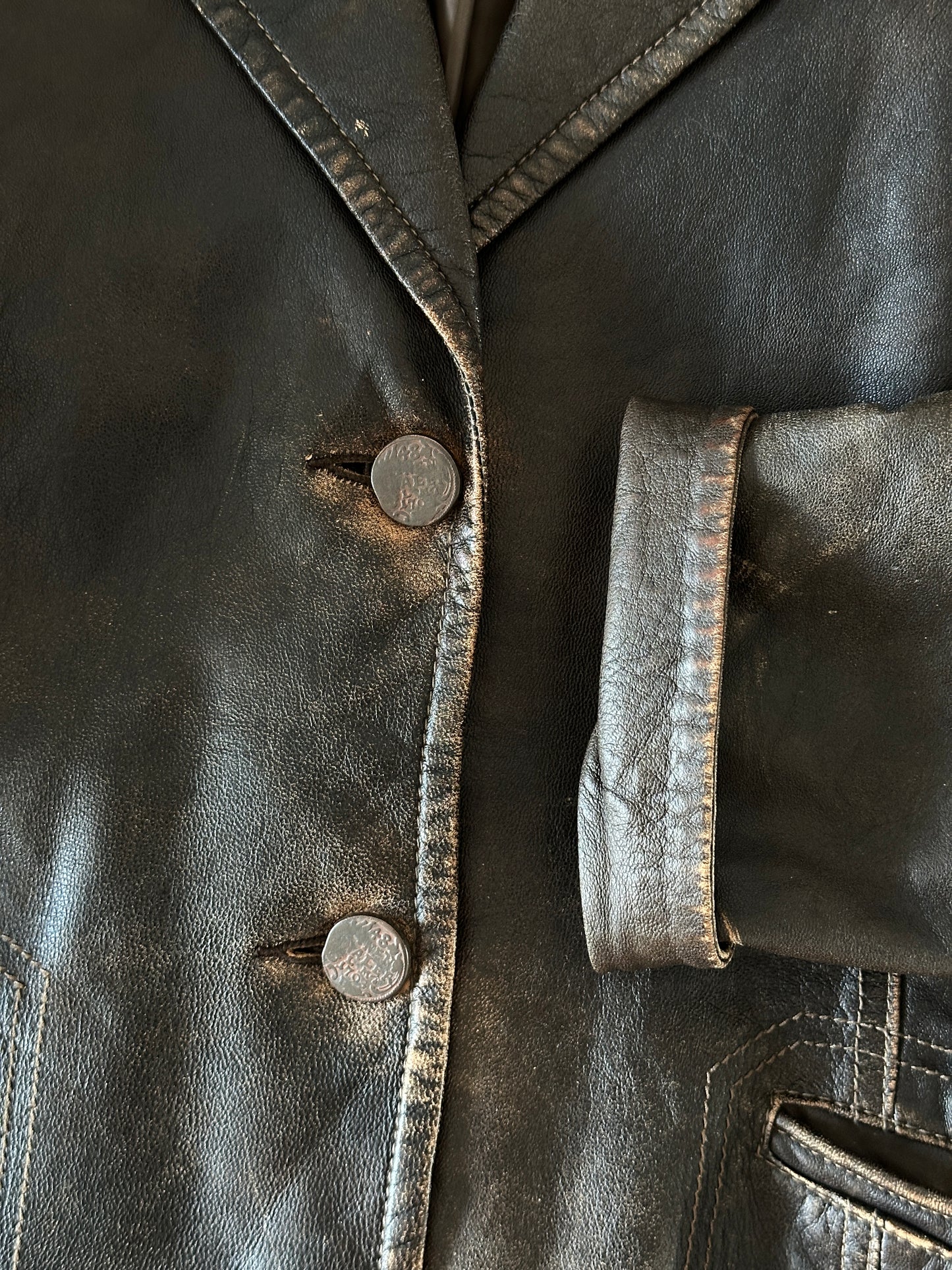 Trendy vintage distressed leather jacket