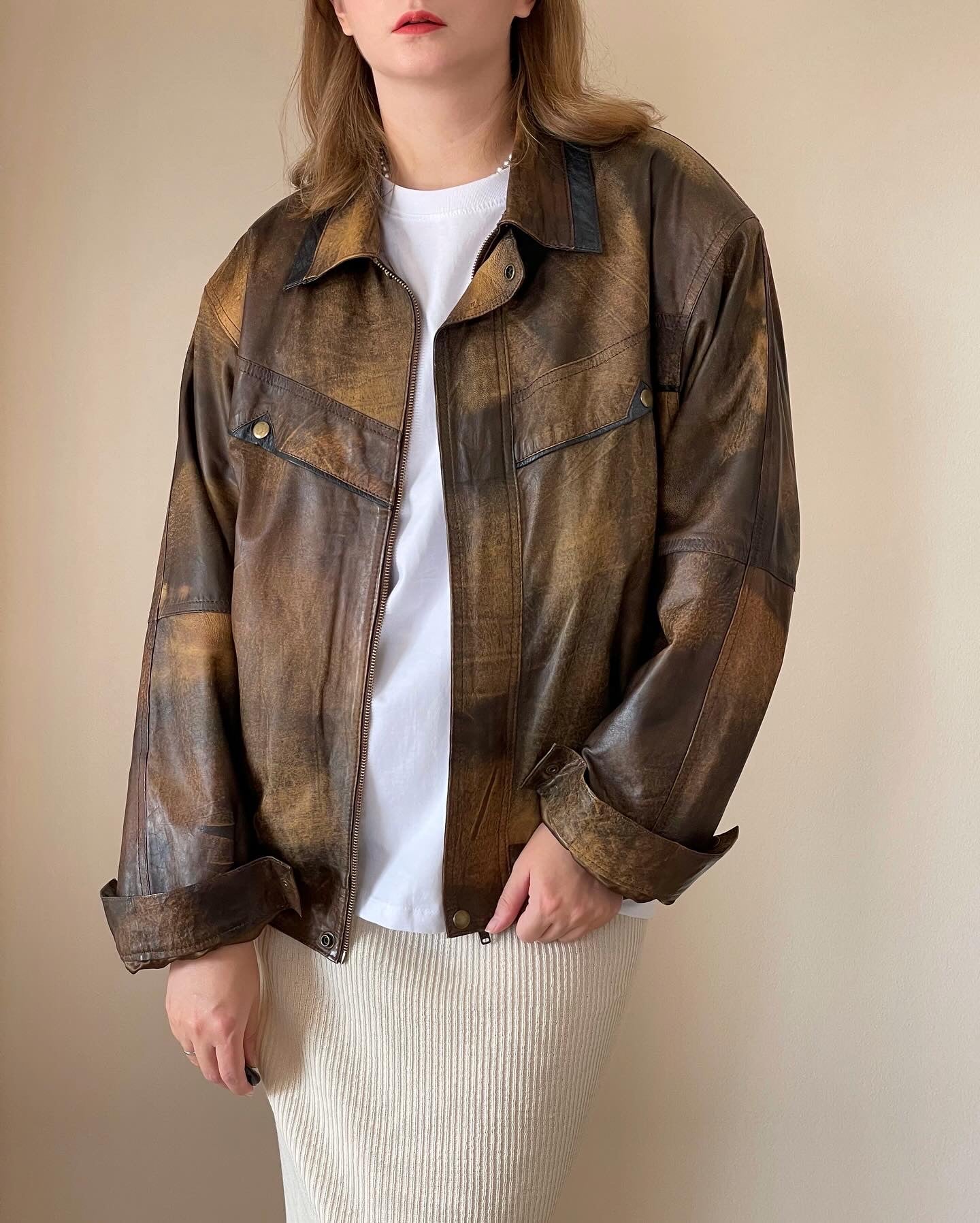 Vintage oversized bomber jacket made of leather effect fabric (90s)